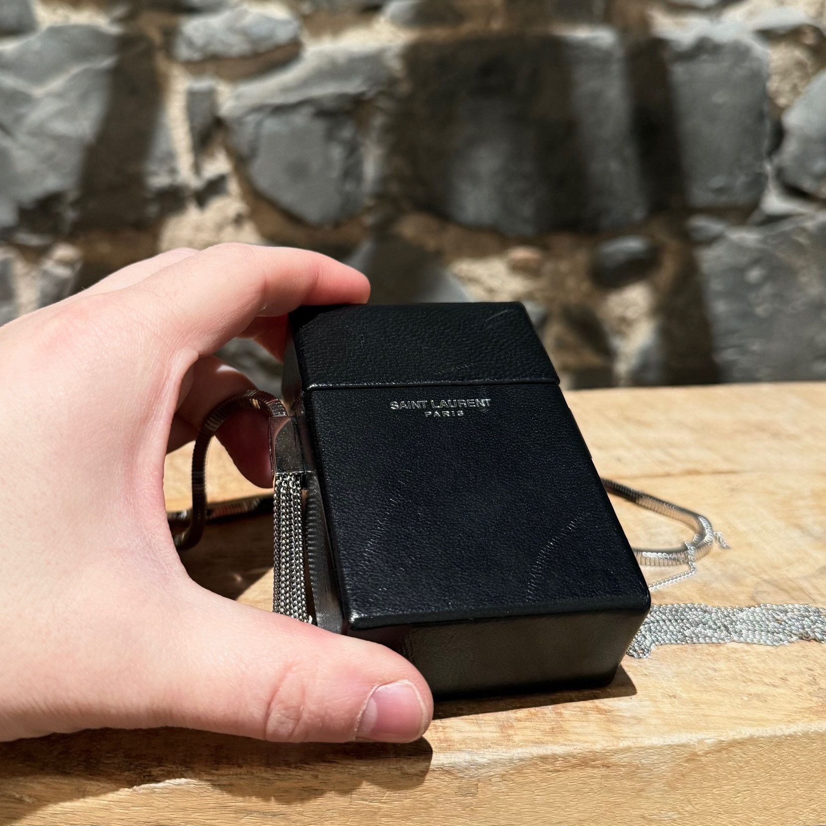 Saint Laurent Paris Saint Laurent Black Leather Smoking Box Chain Minaudiere Bag Size ONE SIZE - 9 Thumbnail