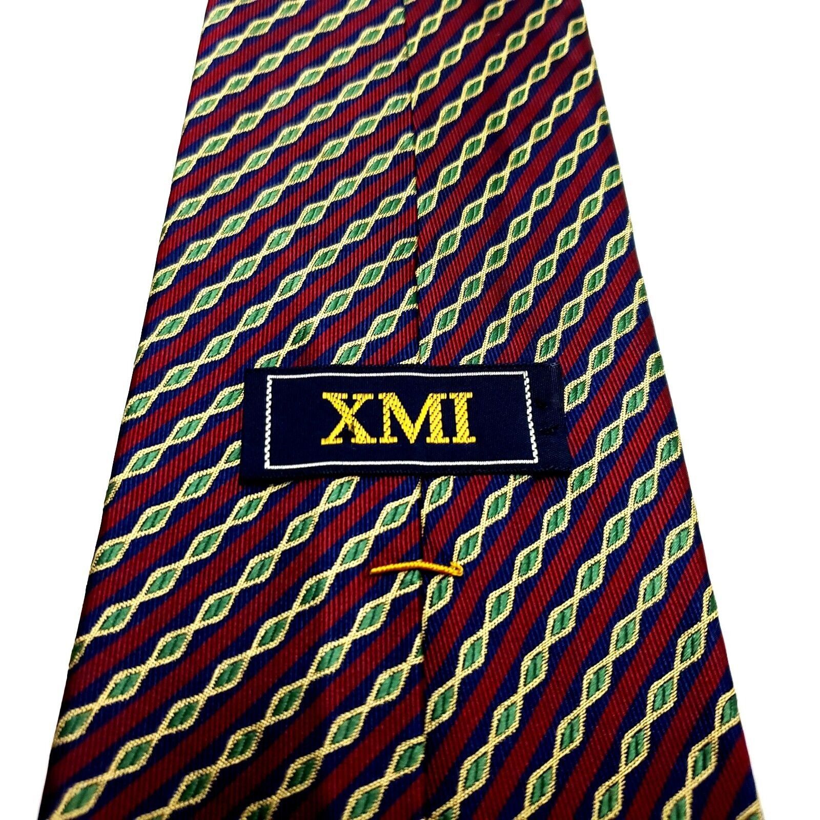 XMI Platinum XMI Silk Tie Red Woven Striped USA Vintage Wide Size ONE SIZE - 4 Thumbnail