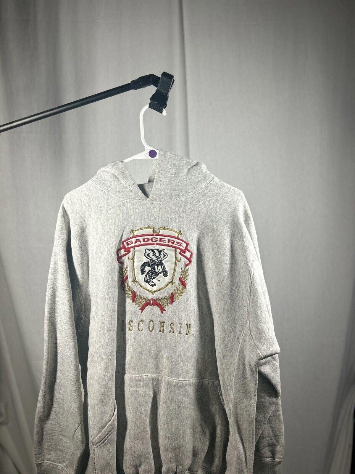 Designer VTG 1990s Embroidered Wisconsin Badgers Heavy Weight Hoodie Size ONE SIZE - 1 Thumbnail