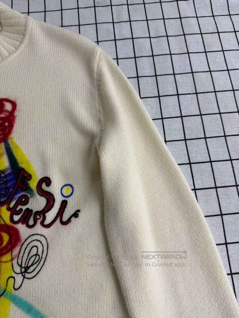 Fendi Fendi White Graffiti Knitted Sweater Size US M / EU 48-50 / 2 - 3 Thumbnail