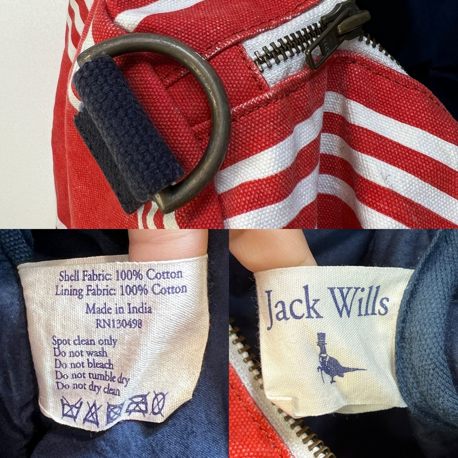 Jack Wills Jack Wills Stripe Canvas Duffle Bag Weekender Size ONE SIZE - 6 Thumbnail