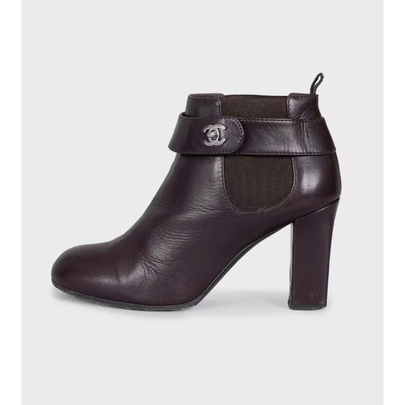 Chanel Chanel Brown Leather Ankle Boots, Silver Logo, Size 38 Size US 7 / IT 37 - 1 Thumbnail