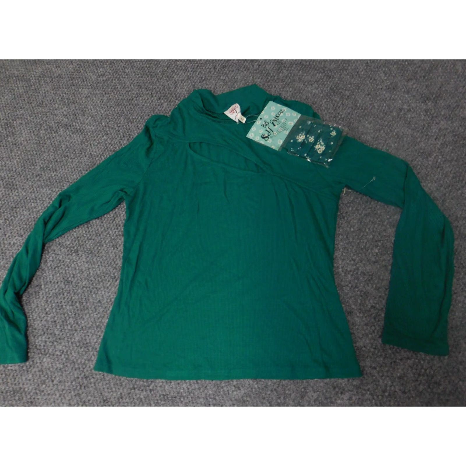 Vintage Self Esteem Blouse Shirt Womens XL Green Long Sleeve Round Neck Pullover Denim Rayon Button Casual Regular Open Vintage No Size XL / US 12-14 / IT 48-50 - 2 Thumbnail