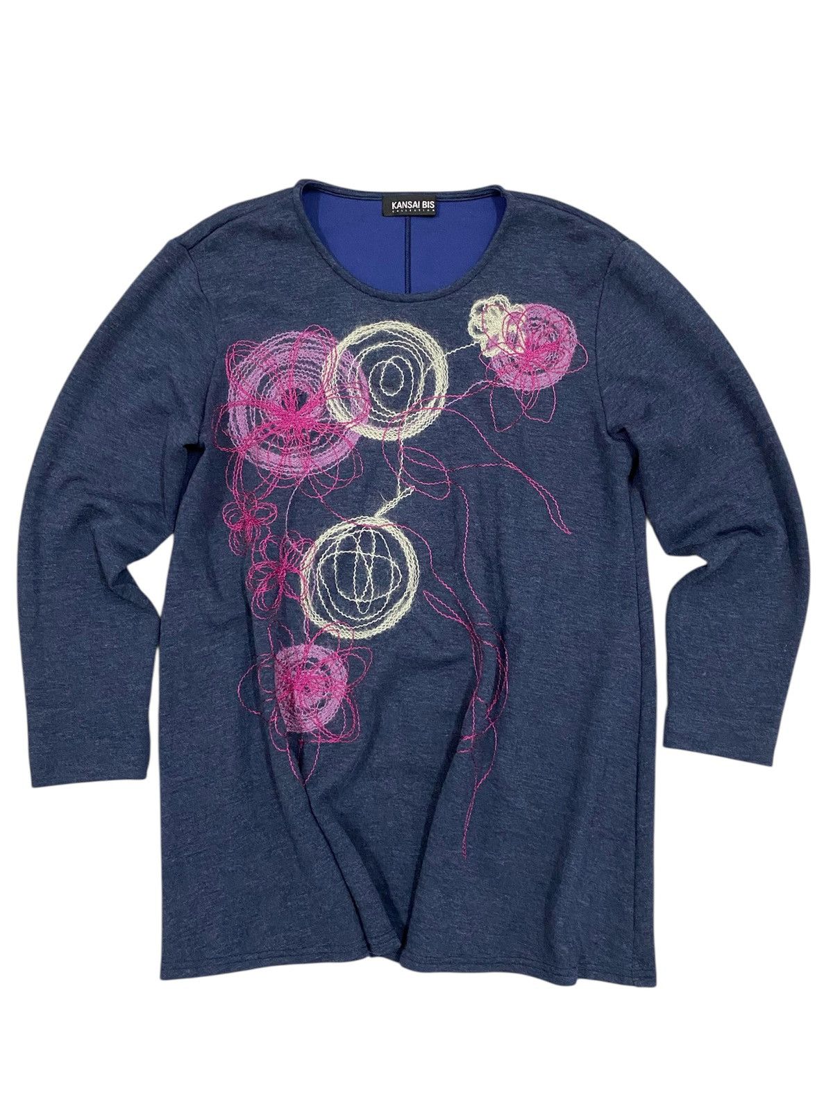 Kansai Yamamoto Kansai Bis Abstract Floral Embroidered Blue Knit Long Sleeve Size M / US 6-8 / IT 42-44 - 1 Thumbnail