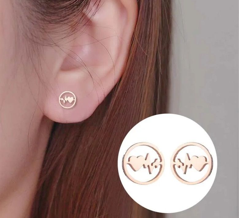 Jewelry Electrocardiogram Heart Stud Earrings Charm Earring Gift Size ONE SIZE - 2 Thumbnail