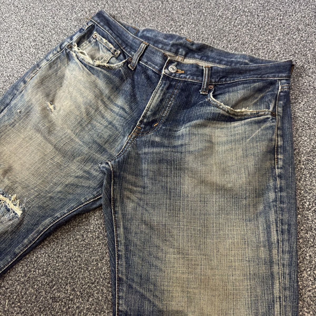 Japanese Brand 🇯🇵 Vintage 90s Japanese Bobson Destroyed Crack Wash denim Size US 35 - 3 Thumbnail
