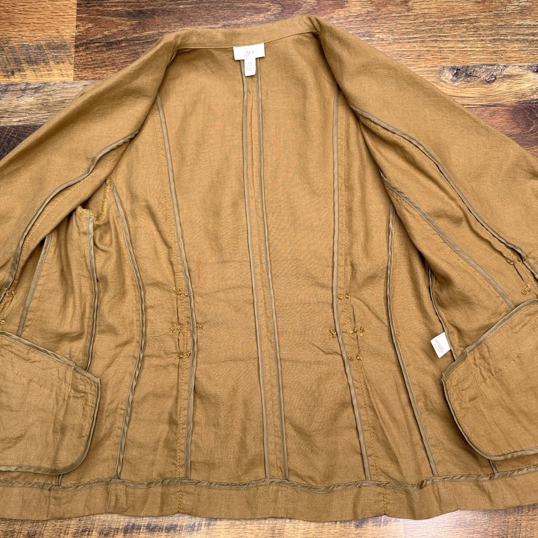 J. Jill J. Jill Blazer Jacket Linen Tan Brown Solid Mid-Length Long Sleeve Button Front Casual Workwear Size S / US 4 / IT 40 - 3 Thumbnail