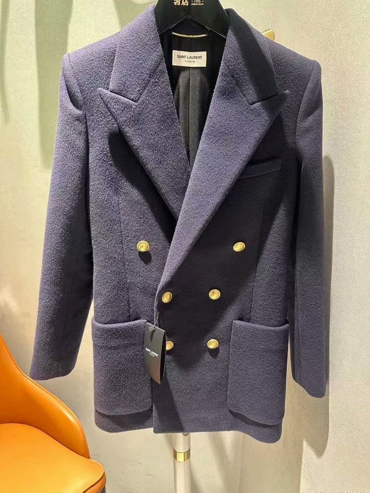 Saint Laurent Paris Saint Laurent Purple Double-Breasted Coat Size XS / US 0-2 / IT 36-38 - 1 Thumbnail