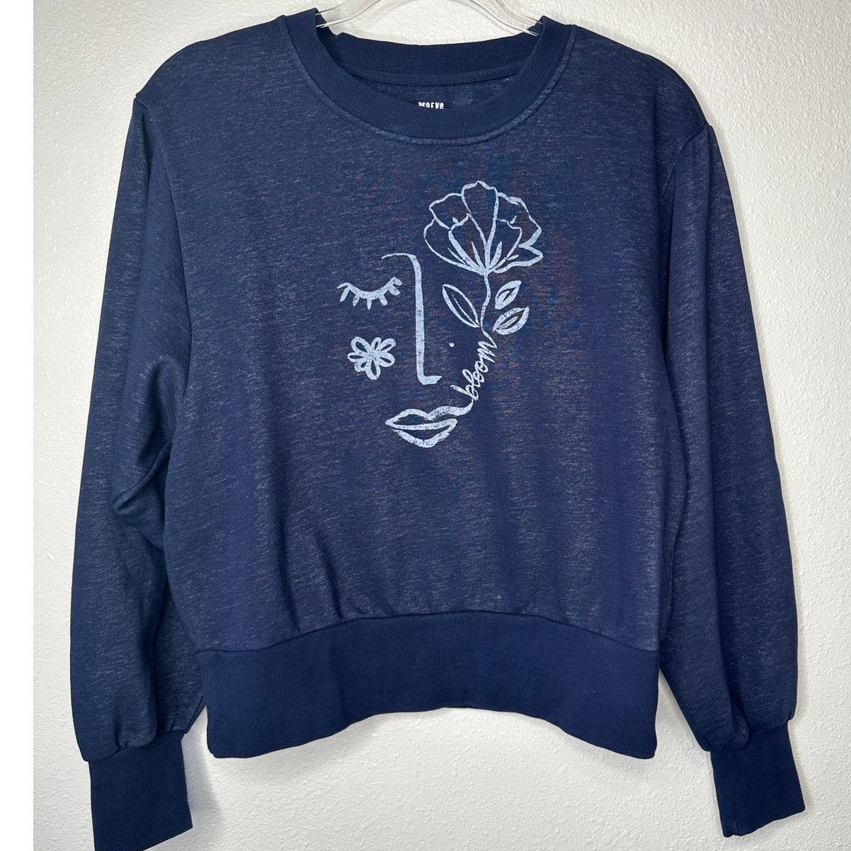 Anthropologie Maeve Navy Blue Visage Graphic Long Sleeve Sweatshirt S Size S / US 4 / IT 40 - 1 Thumbnail