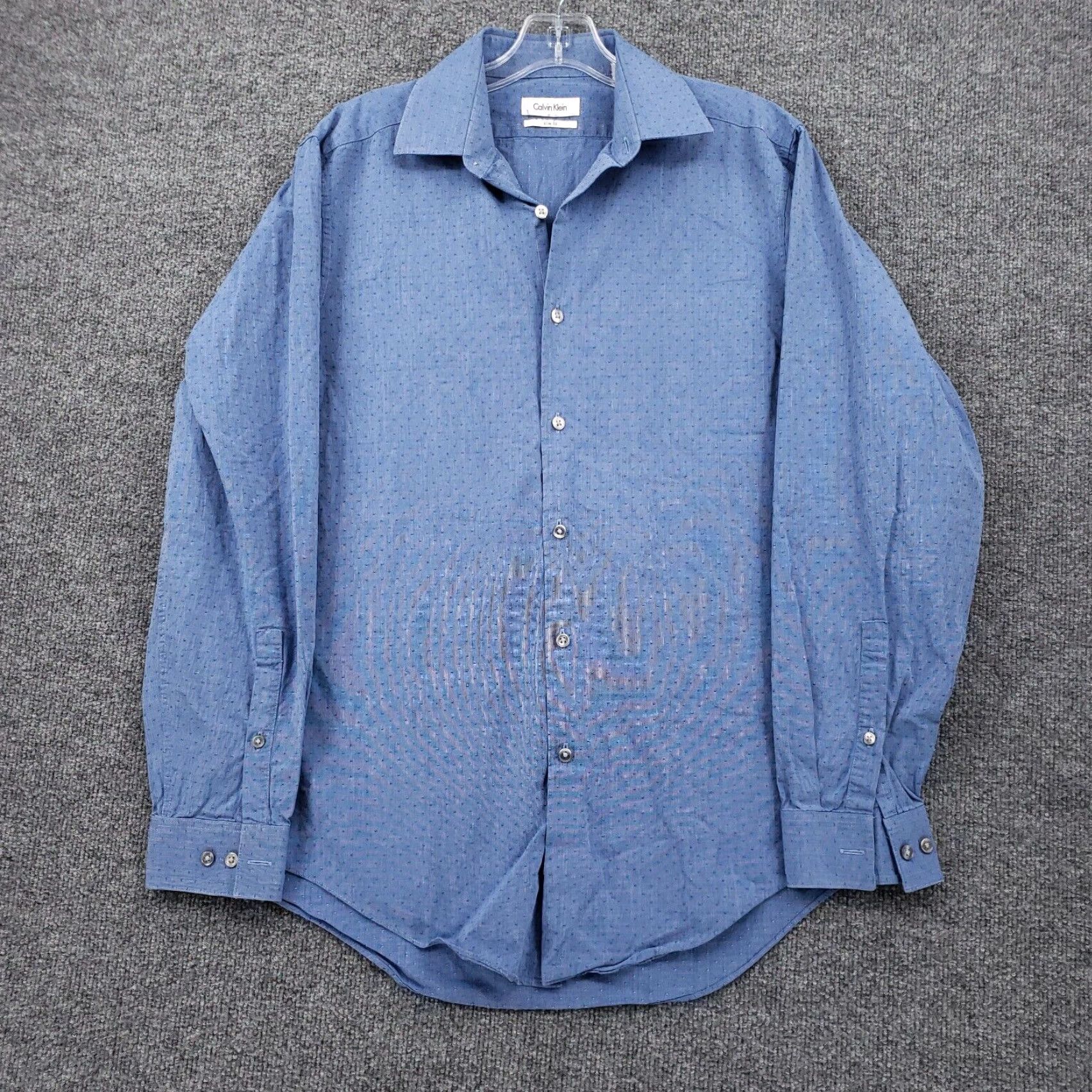 Calvin Klein Calvin Klein Shirt Dress Mens 15.5 Button-Down Blue Slim Fit Long Sleeve Size 42R - 2 Thumbnail