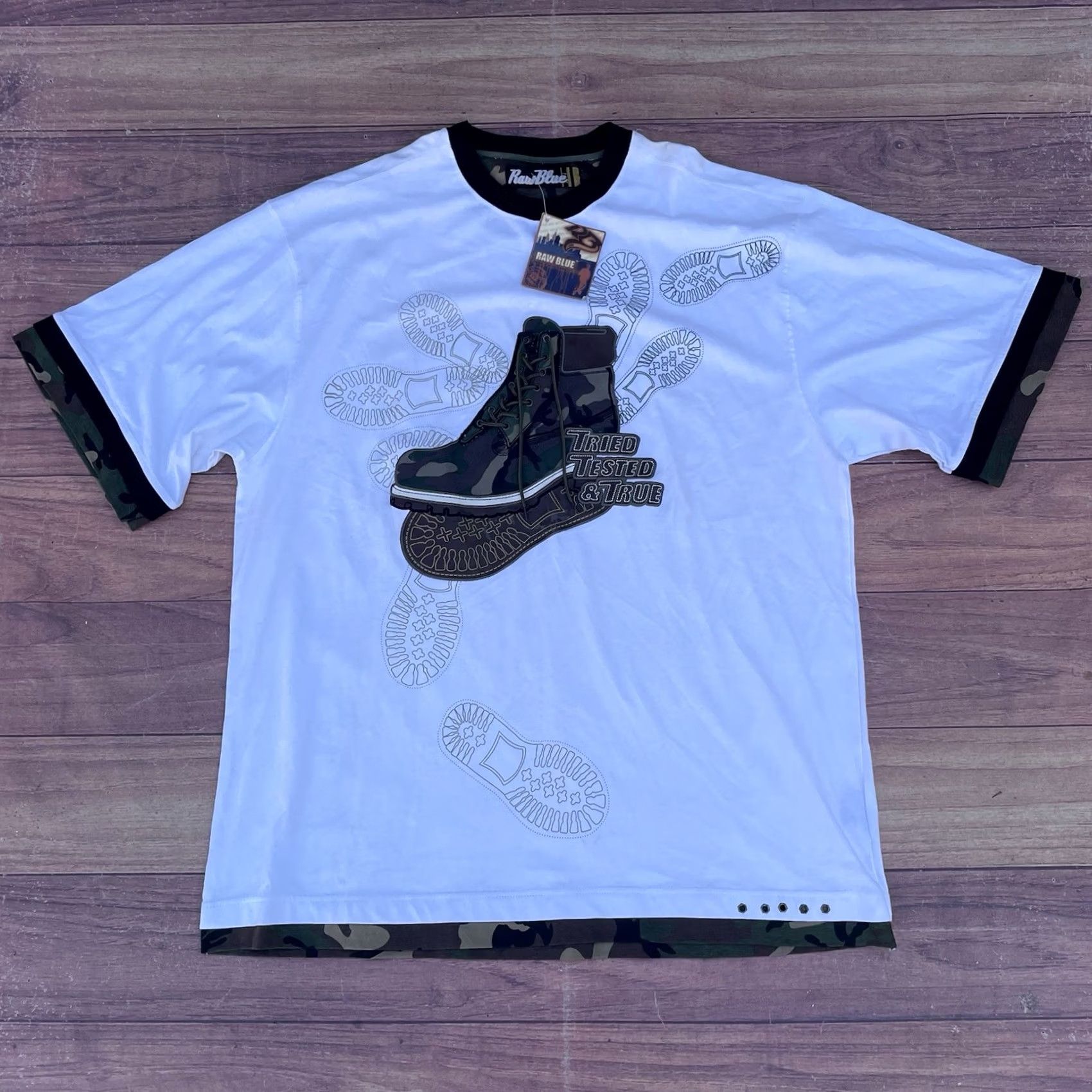 Timberland VINTAGE Y2K Raw Blue Camouflage Shirt Hip Hop Streetwear Timberland Style Tee 3XL Mens White Crew Neck Short Sleeve 90s Grunge Size US XXL / EU 58 / 5 - 2 Thumbnail