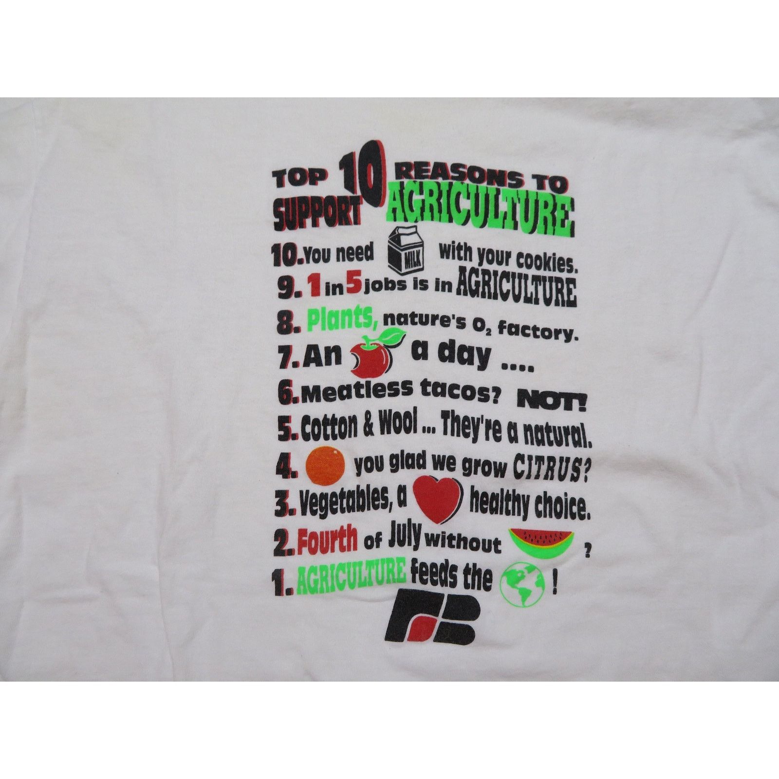 Hanes Top Ten Reasons to Support Agriculture T-shirt White L 1990s Size US L / EU 52-54 / 3 - 4 Thumbnail