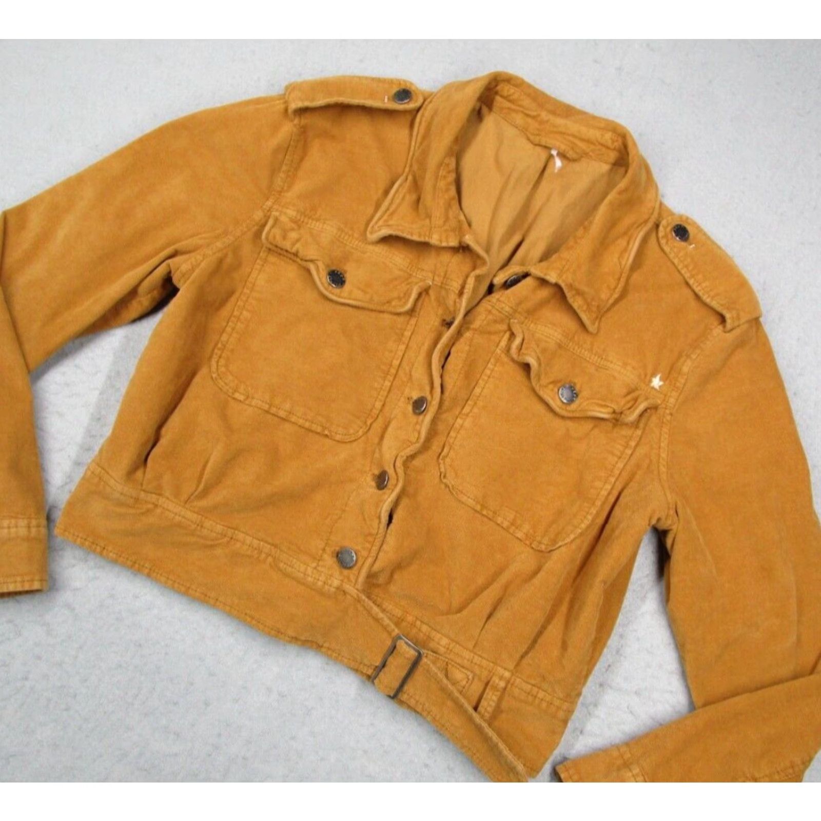 Free People Free People Brown Corduroy Cropped Jacket Womens Large Long Sleeve Button Up Size L / US 10 / IT 46 - 2 Thumbnail