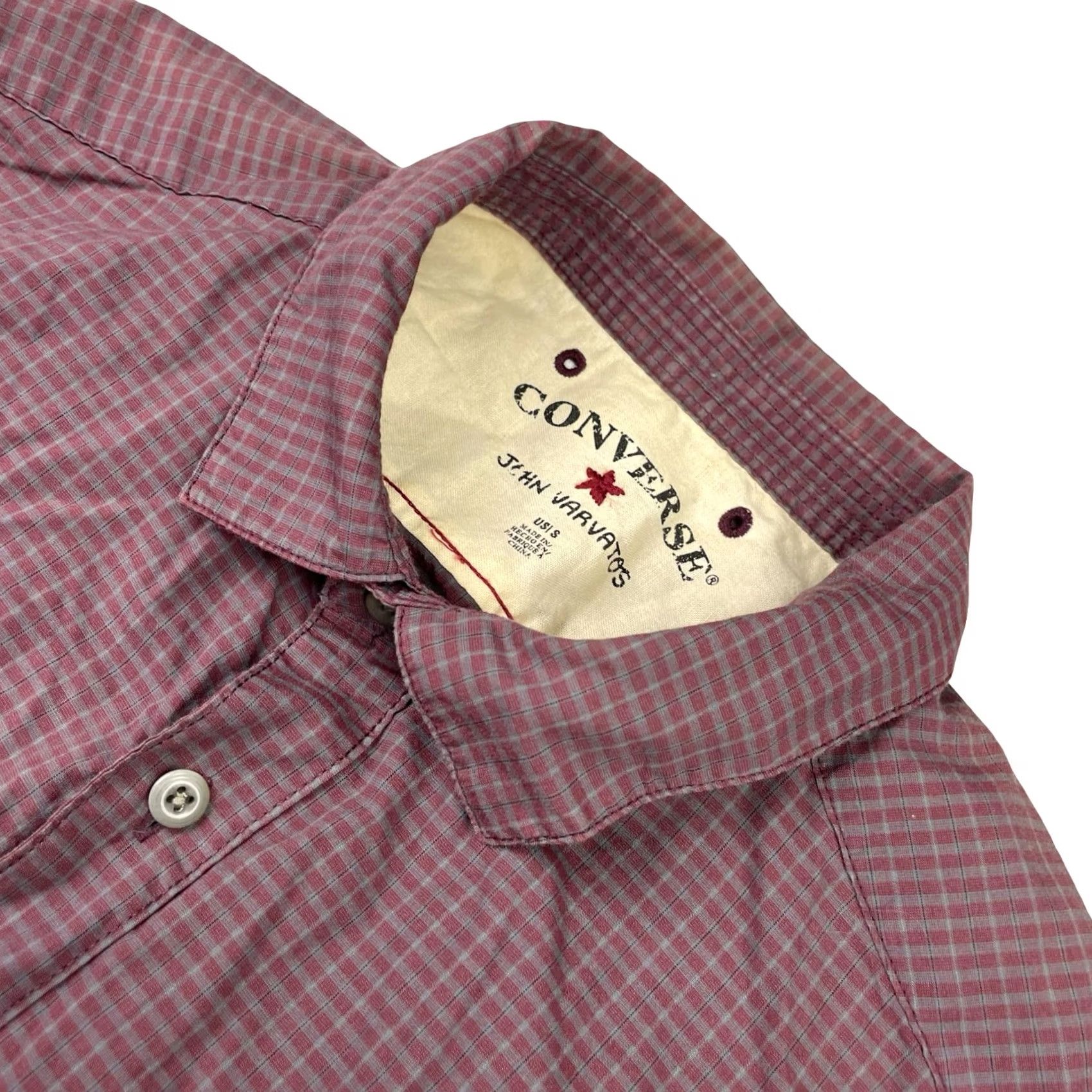 John Varvatos Converse x John Varvatos Men's Button Shirt Burgundy Plaid 100% Cotton Long Sleeve Small Regular Mens Size US S / EU 44-46 / 1 - 2 Thumbnail