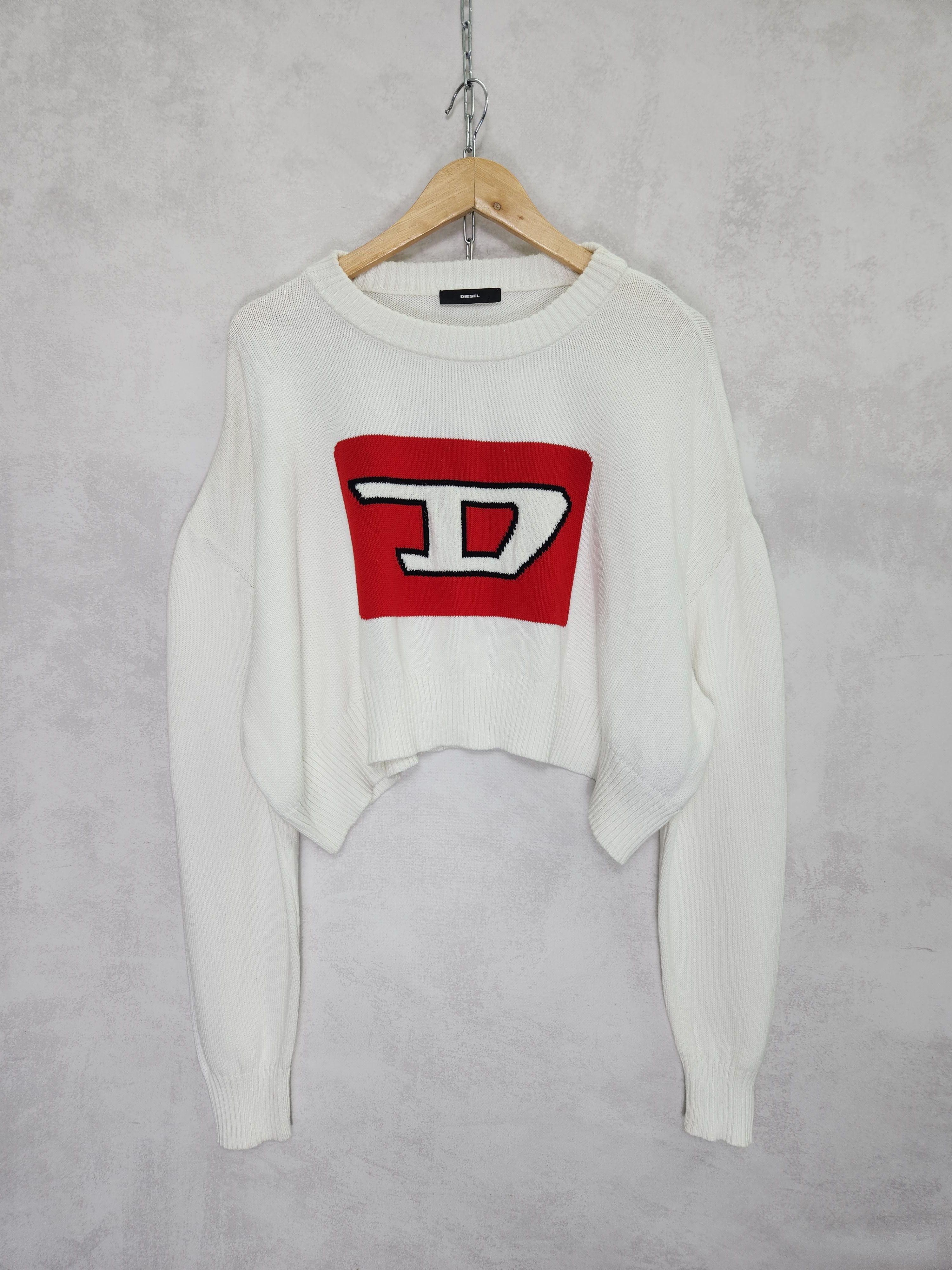 Diesel big logo D white sweater pullover size S