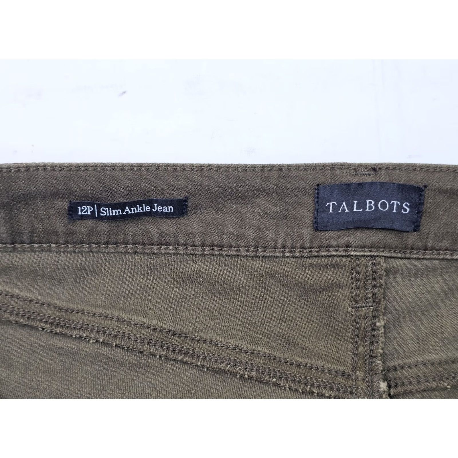 Talbots TALBOTS Slim Ankle Jeans Women 12P Petite Olive Green EUC - 34x25.5 Stretch Denim Slimming 5-Pocket Gift? Size 34" / US 12 / IT 48 - 7 Thumbnail