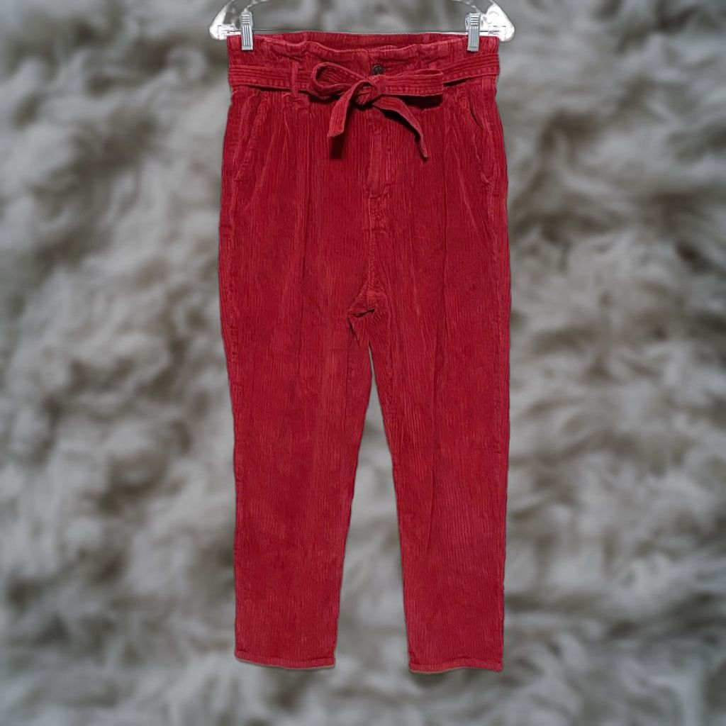 Abercrombie & Fitch Abercrombie Red Corduroy Paper Bag Pants Belt Women 27/4 Twee Preppy Hipster Y2K Jeans Size 27" / US 4 / IT 40 - 1 Thumbnail