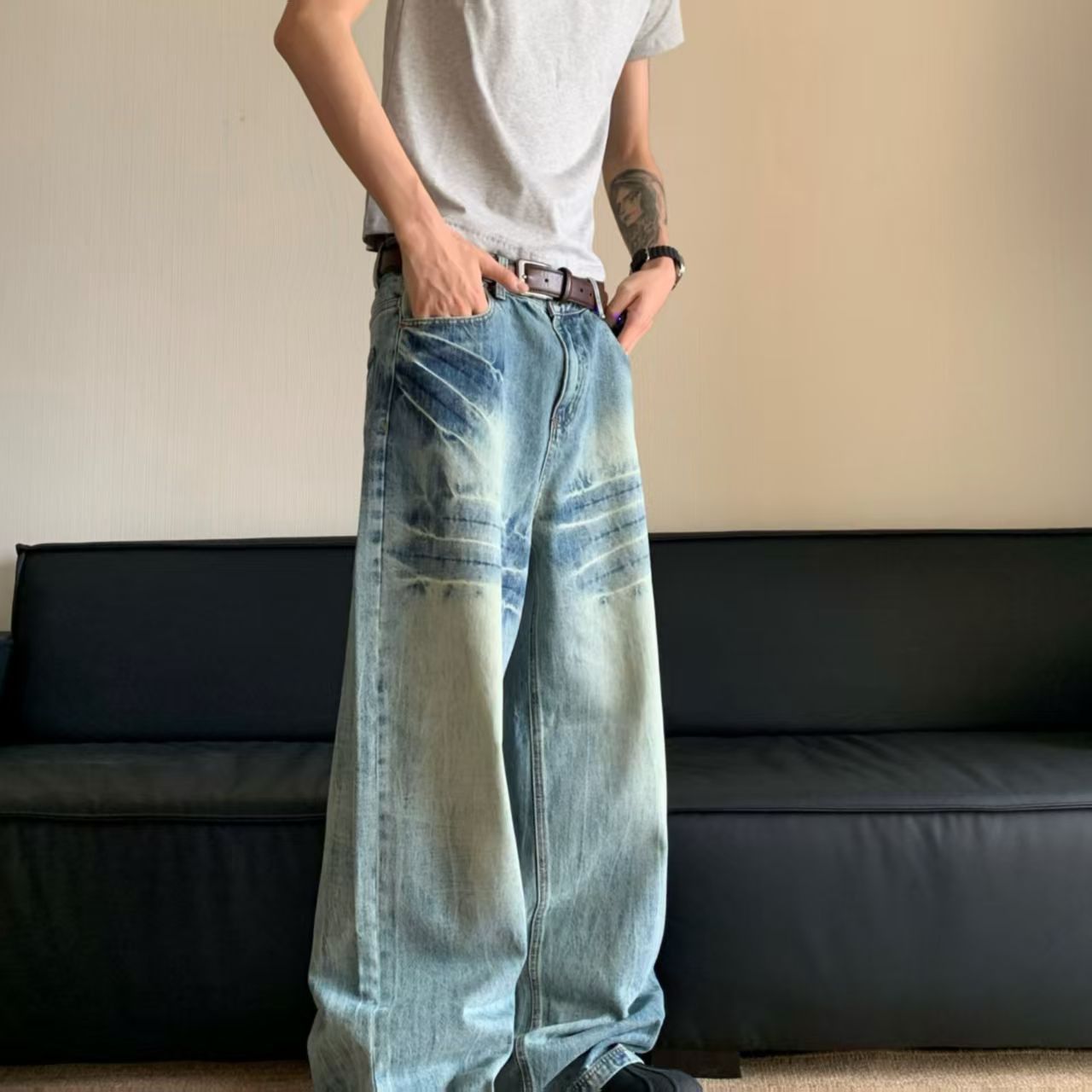 Japanese Brand × Vintage Street Washed Distressed Vintage Tie-Dye Straight Jeans Size US 32 / EU 48 - 1 Thumbnail