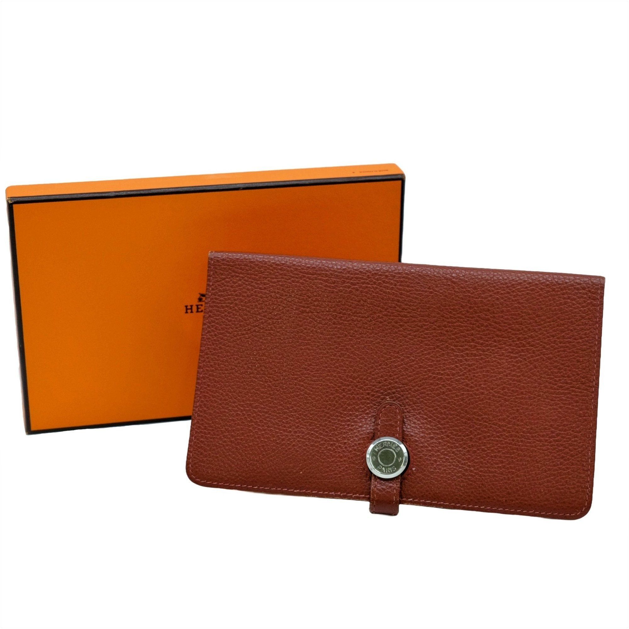 image of Hermes Dogon Mm Wallet Togo Leather Red Brown, Women's