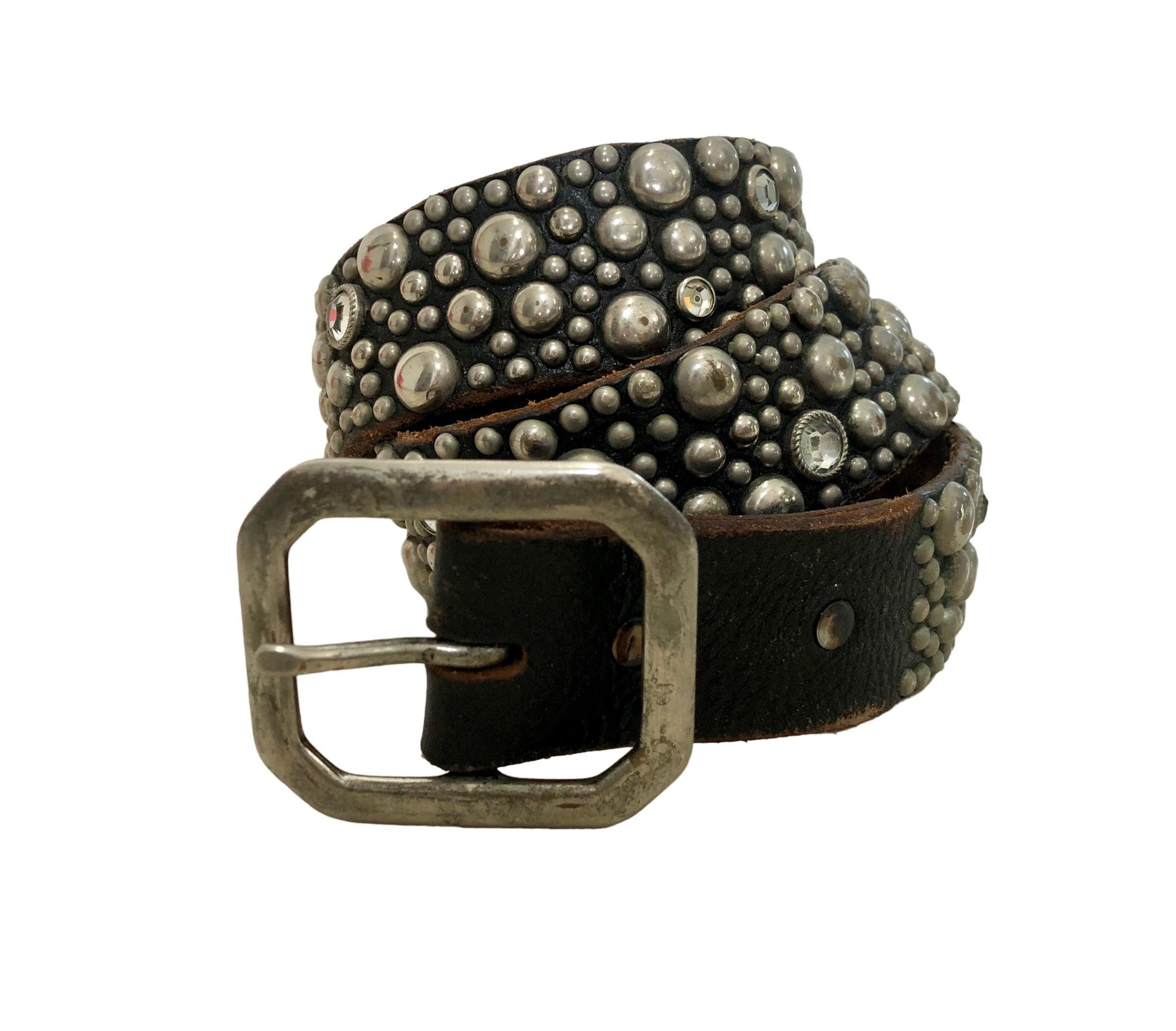 Genuine Leather Vintage Leather Studded Belt By Old Stud Handmade Size 34 - 1 Thumbnail