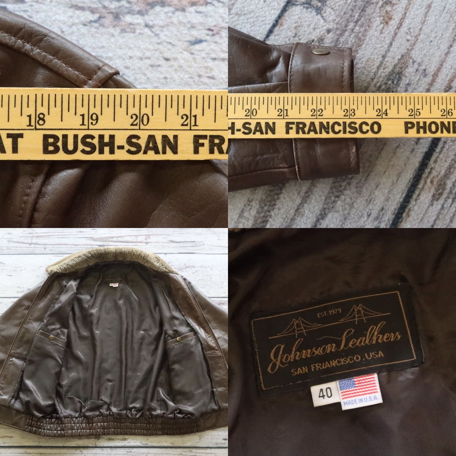 Vintage VINTAGE Johnson Leathers Bomber Jacket Mens Leather Brown 40 US Made USA Weekends? Size US XXS / EU 40 - 8 Thumbnail