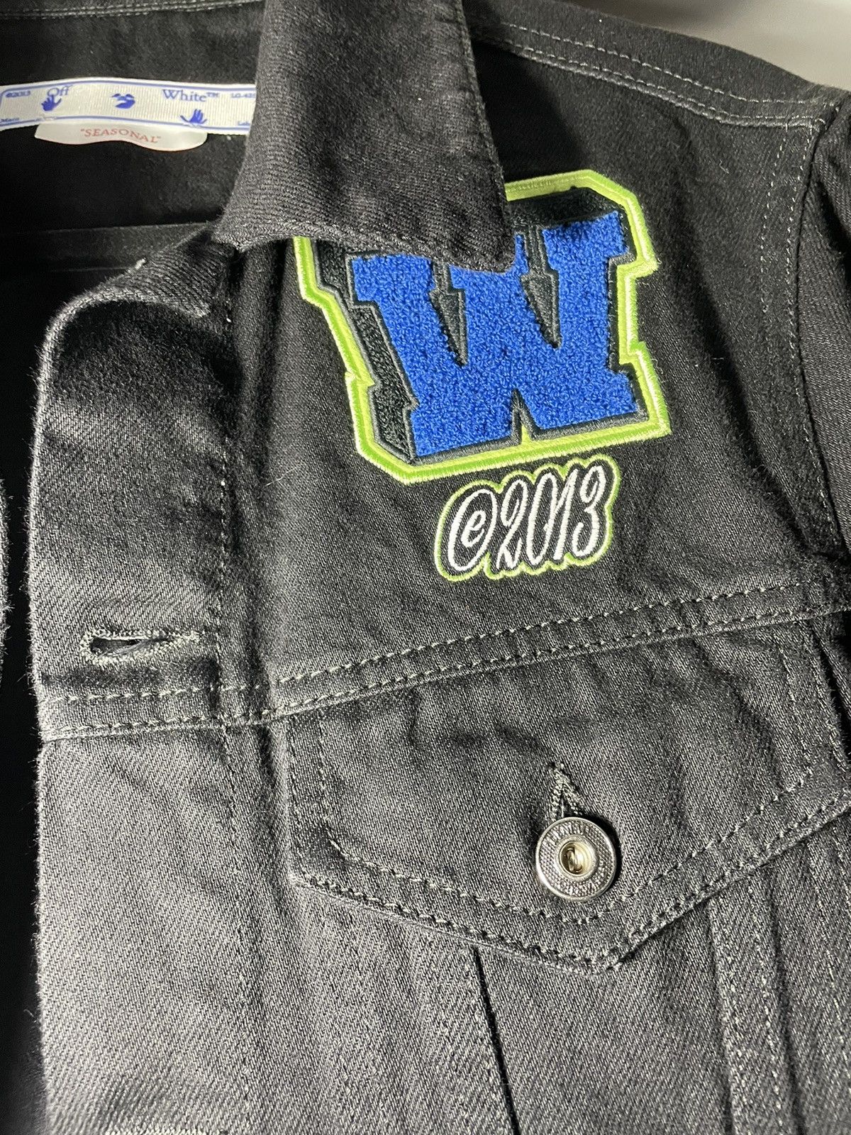 Off-White Off-White Varsity Patch Logo Black Denim Jean Jacket Size US S / EU 44-46 / 1 - 4 Thumbnail