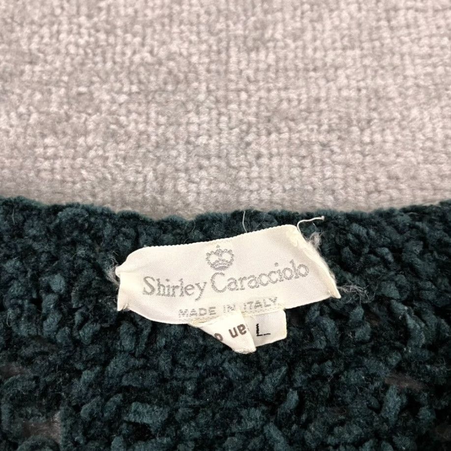 Vintage SHIRLEY CARACCIOLO Sweater Womens Large Cropped Open Crochet Pine Green Italy Size L / US 10 / IT 46 - 2 Thumbnail
