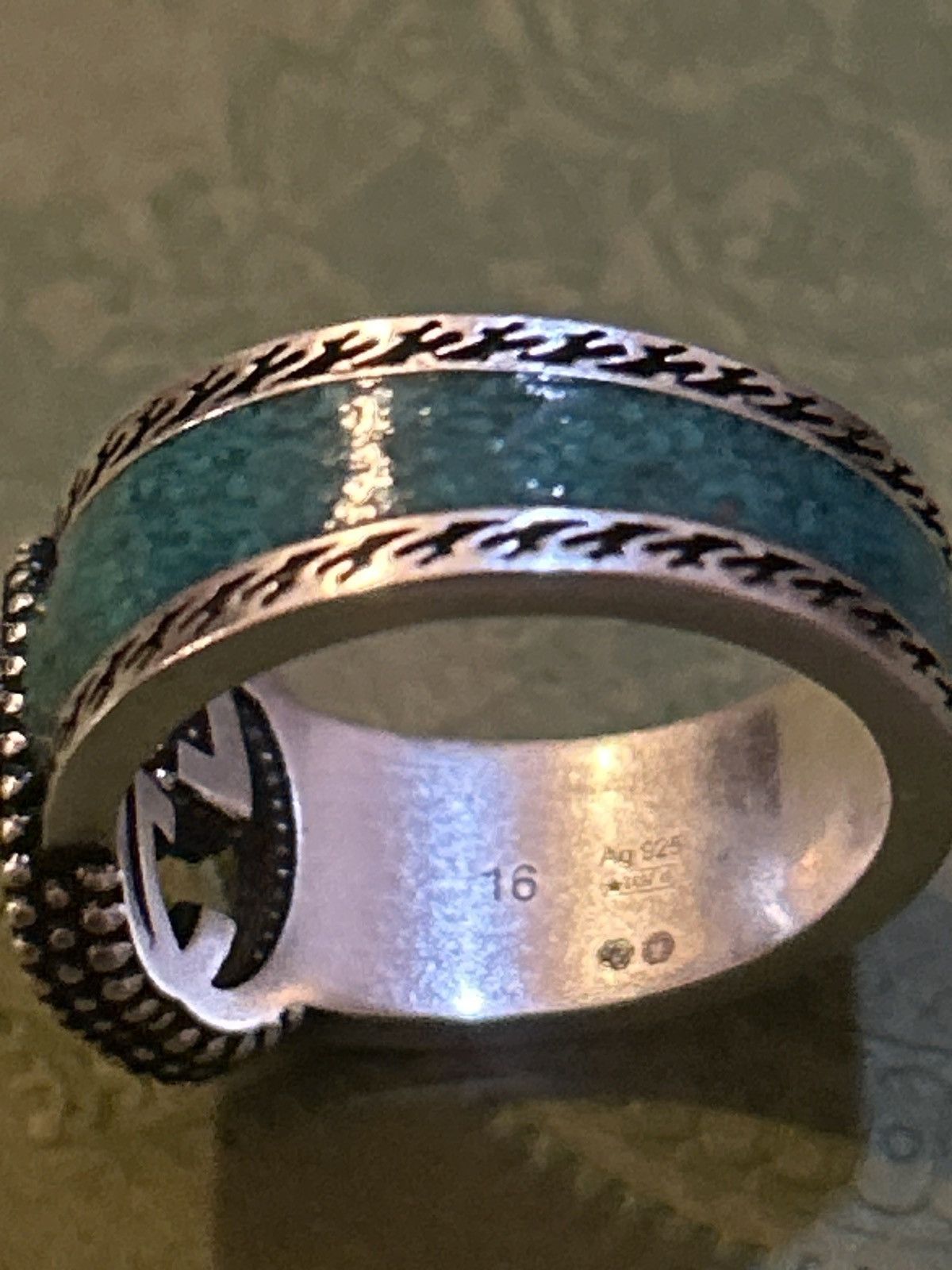 Gucci Gucci Interlocking G Turquoise Enamel Ring 14mm AG925 Size ONE SIZE - 6 Thumbnail