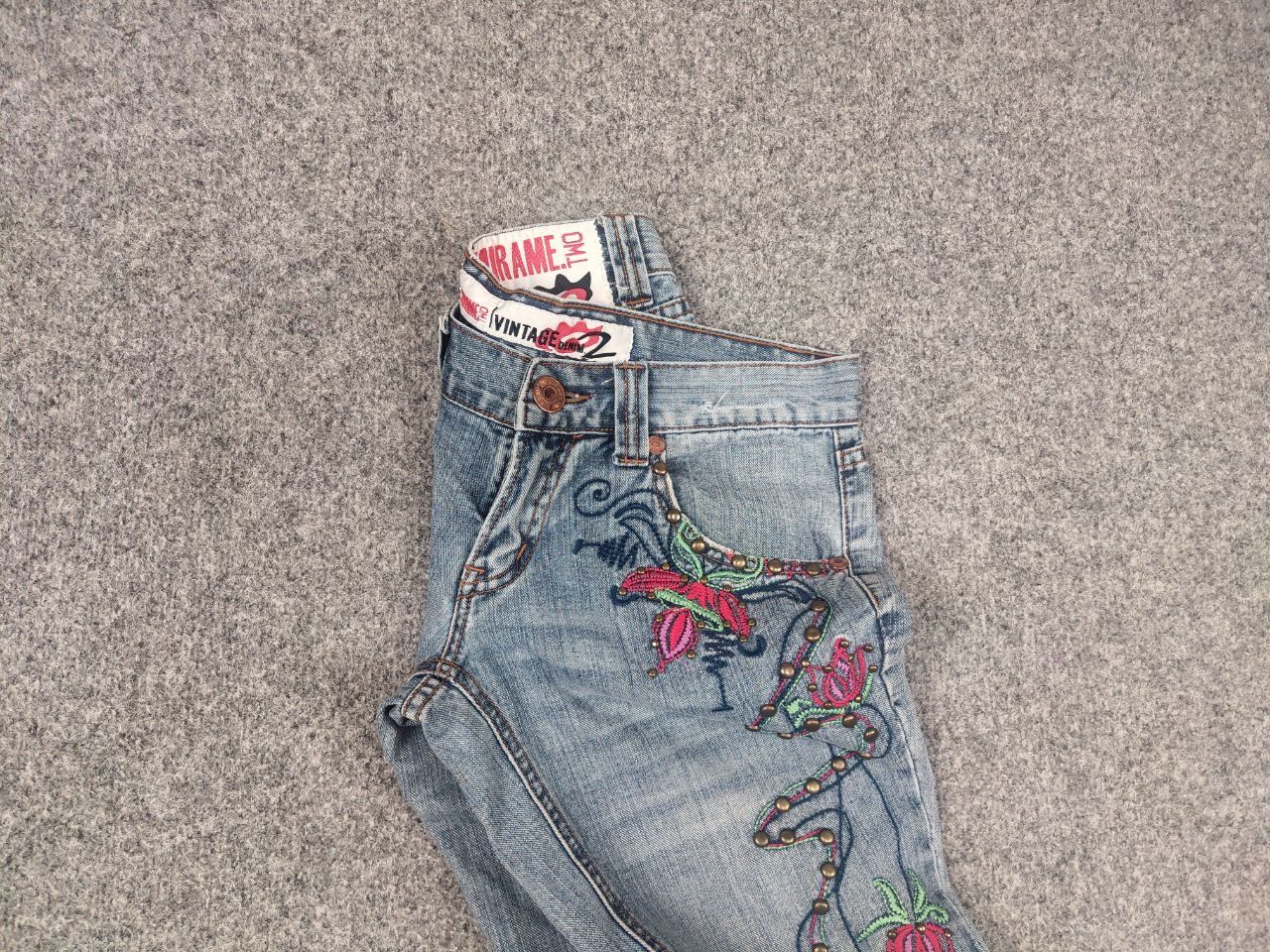 If Six Was Nine Mirame vintage Y2K Style logo Blue Faded denim Flared Jeans Size 31" - 3 Thumbnail