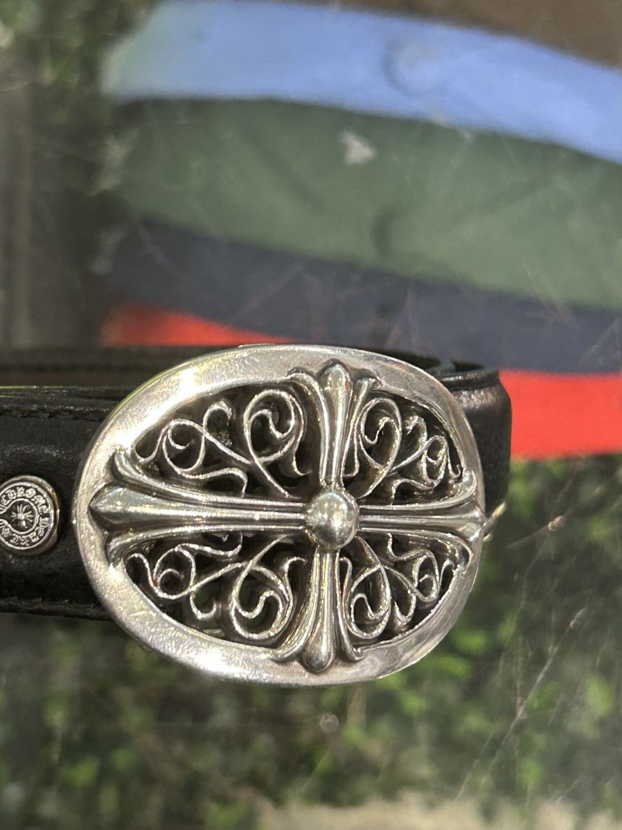 Chrome Hearts Chrome Hearts Oval Belt Buckle 1in w/ sz 34 Black Strap Size 34 - 5 Thumbnail