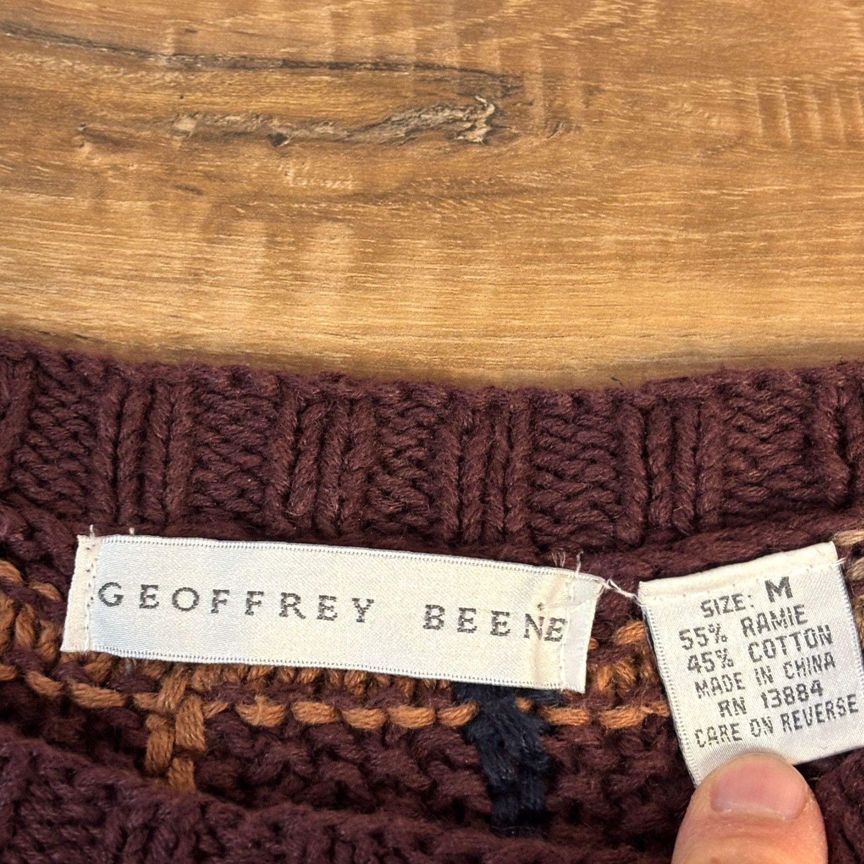 Geoffrey Beene VINTAGE Geoffrey Beene Sweater Mens Medium Burgundy Geometric 3D Knit Grandpa Size US M / EU 48-50 / 2 - 4 Thumbnail