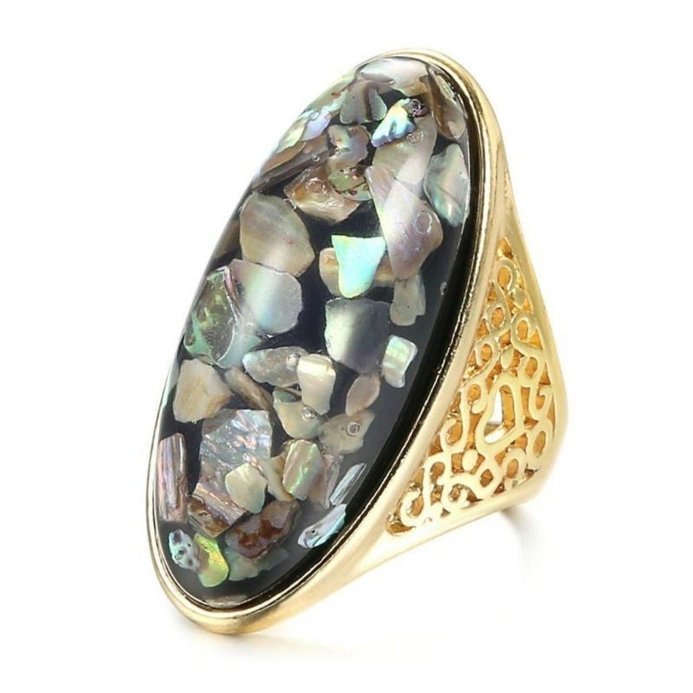Designer Artificial Coral Big Oval Bohemian Gold Ring - Size 7 Size ONE SIZE - 8 Thumbnail