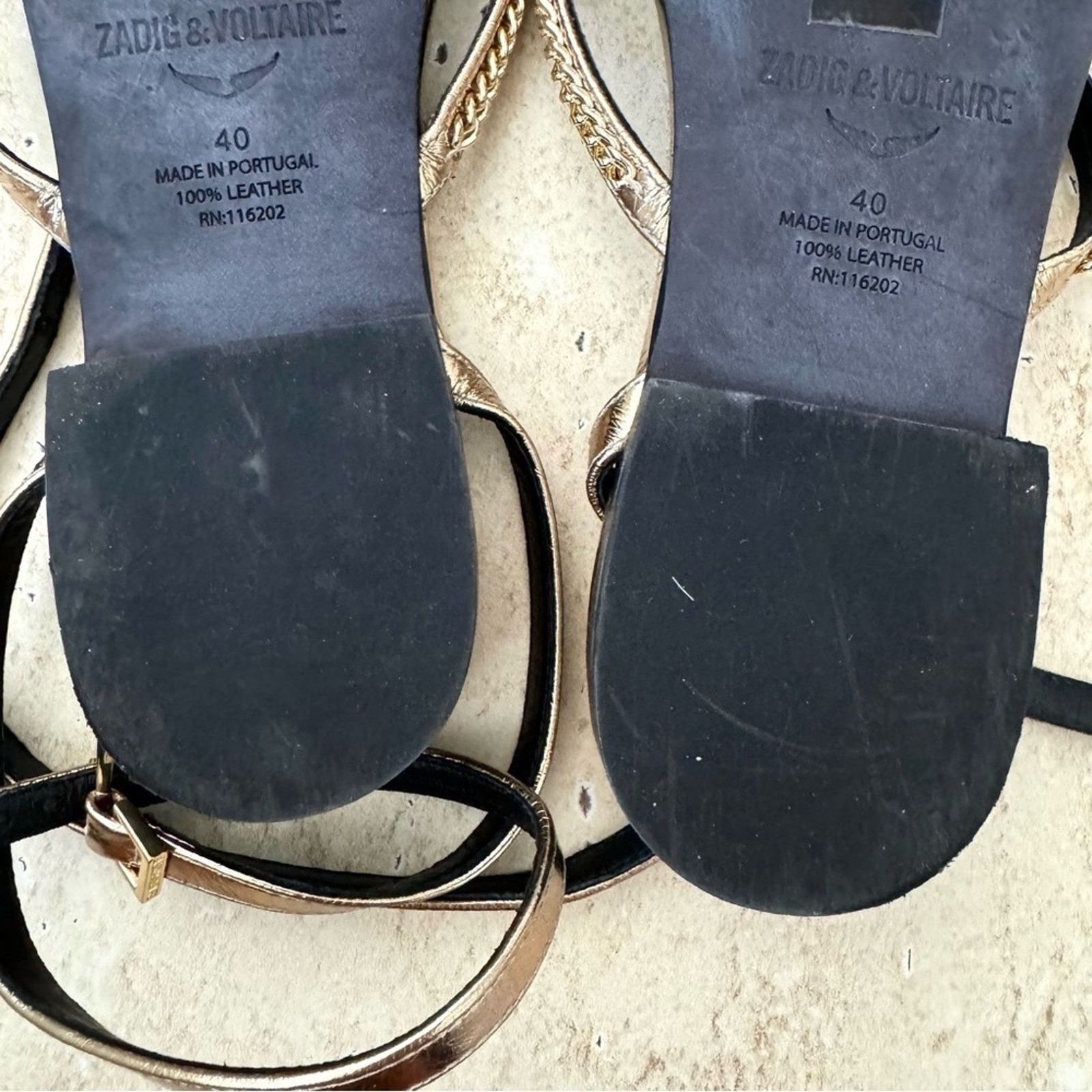 Zadig & Voltaire ZADIG & VOLTAIRE Gold Flat Sandals, Size 40 (9) Size US 9 / IT 39 - 9 Thumbnail