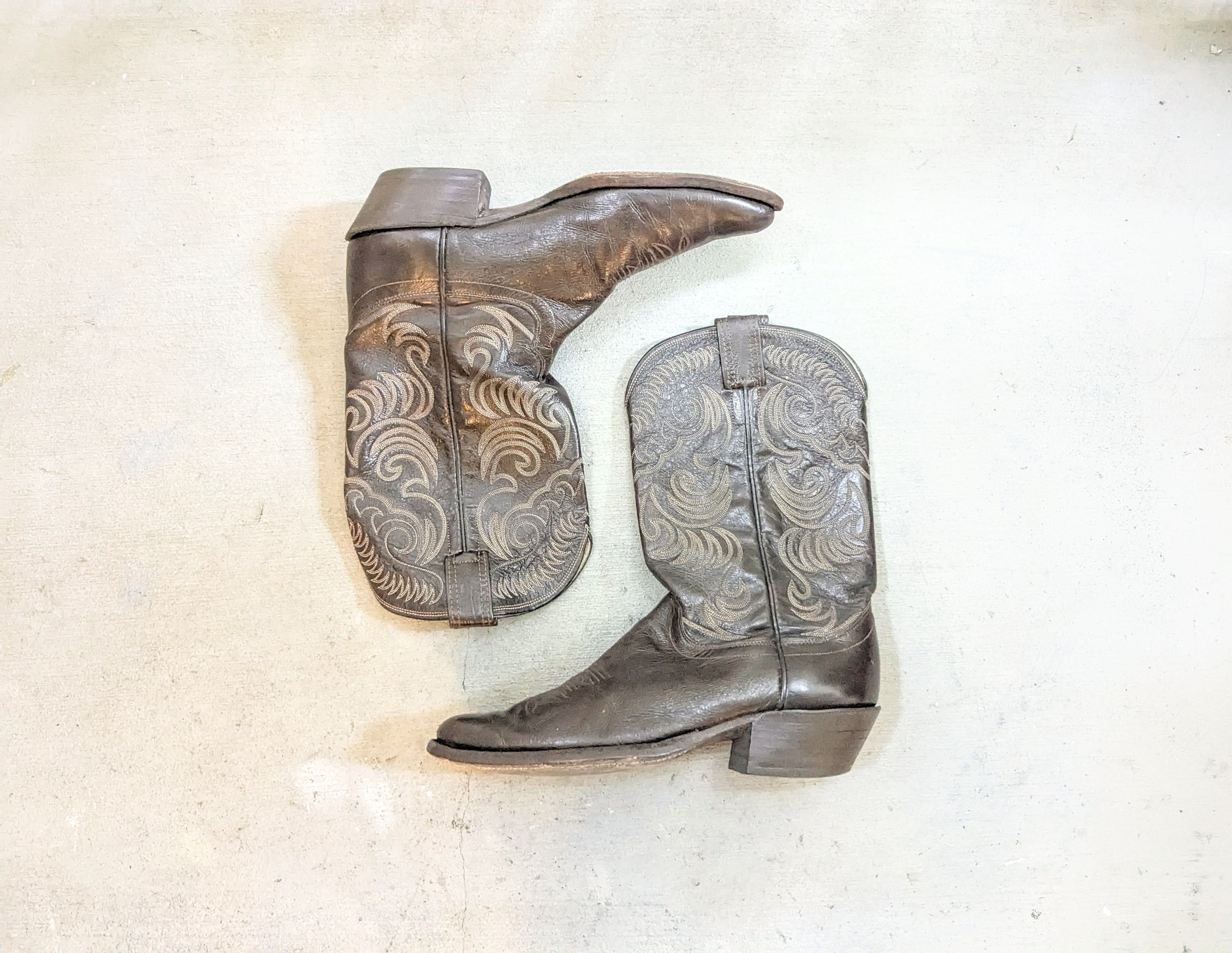 Genuine Leather Olathe Cowboy Boots 11 B Narrow Brown Leather USA Size US 11 / EU 44 - 1 Thumbnail