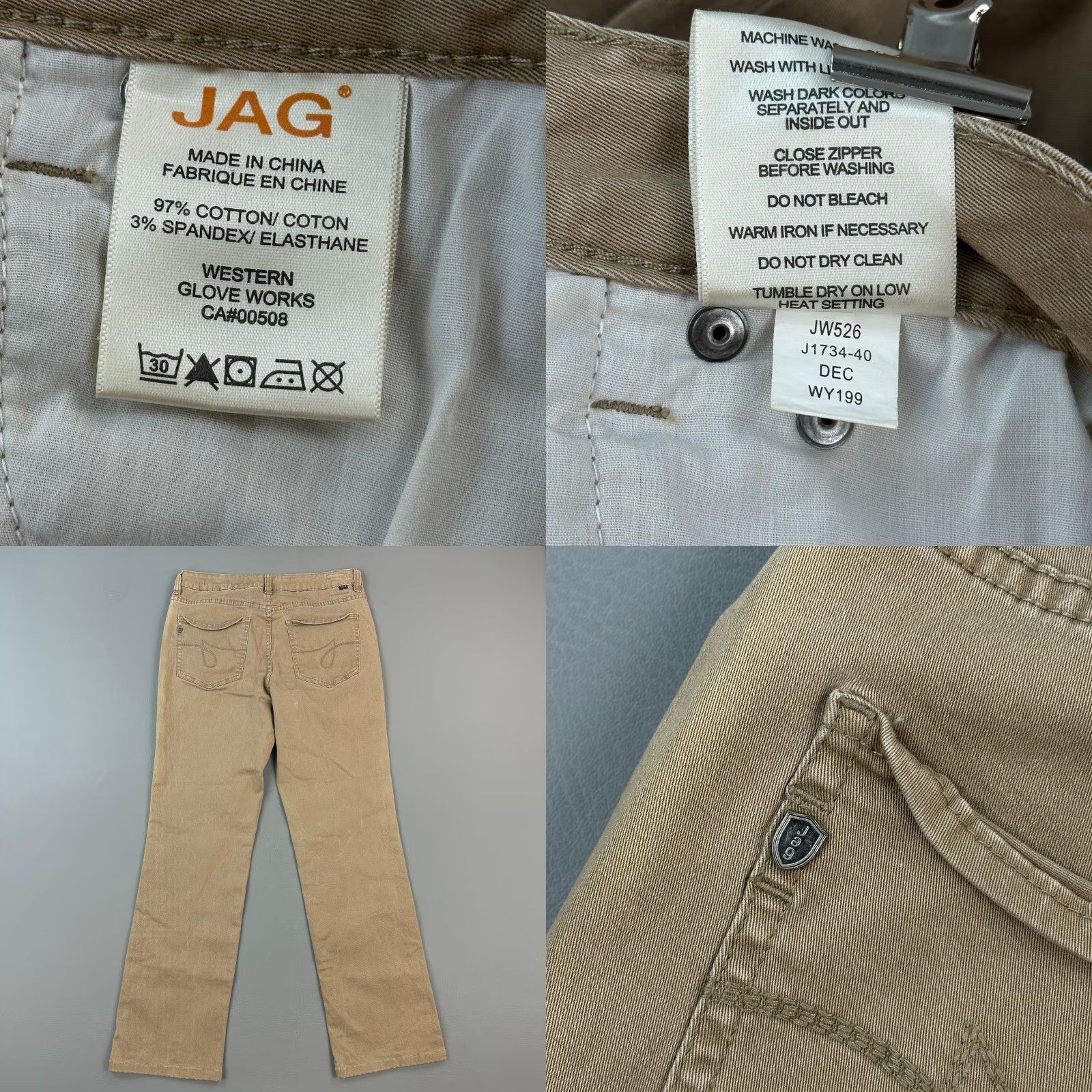 Vintage JAG Pants Women's 32x30 Tan Mid Rise Straight Leg Stretch Outdoor Casual Size 34" / US 12 / IT 48 - 8 Thumbnail