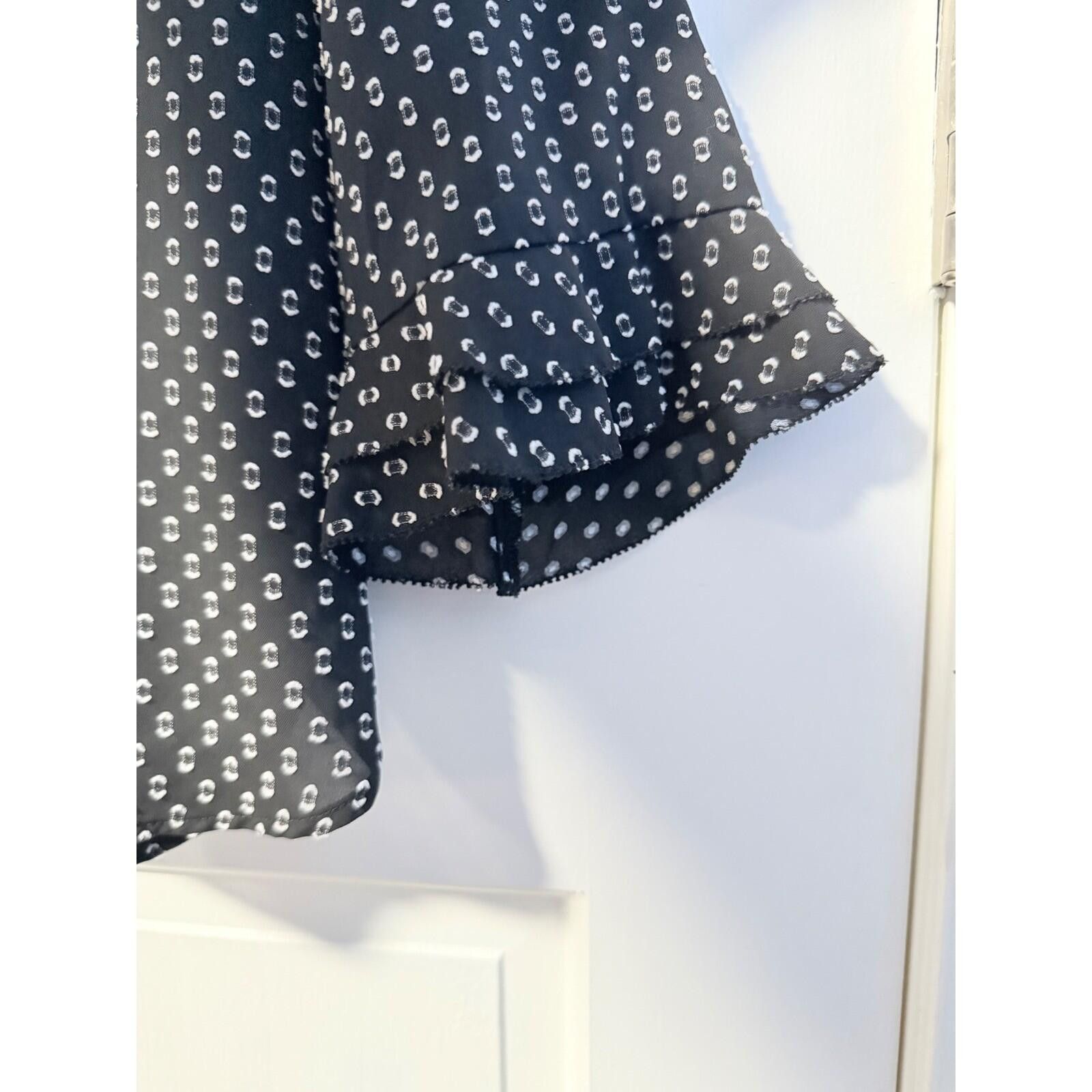 Other Loft Blouse Womens Medium Black White Ruffle Cuff Chiffon Size M / US 6-8 / IT 42-44 - 6 Thumbnail