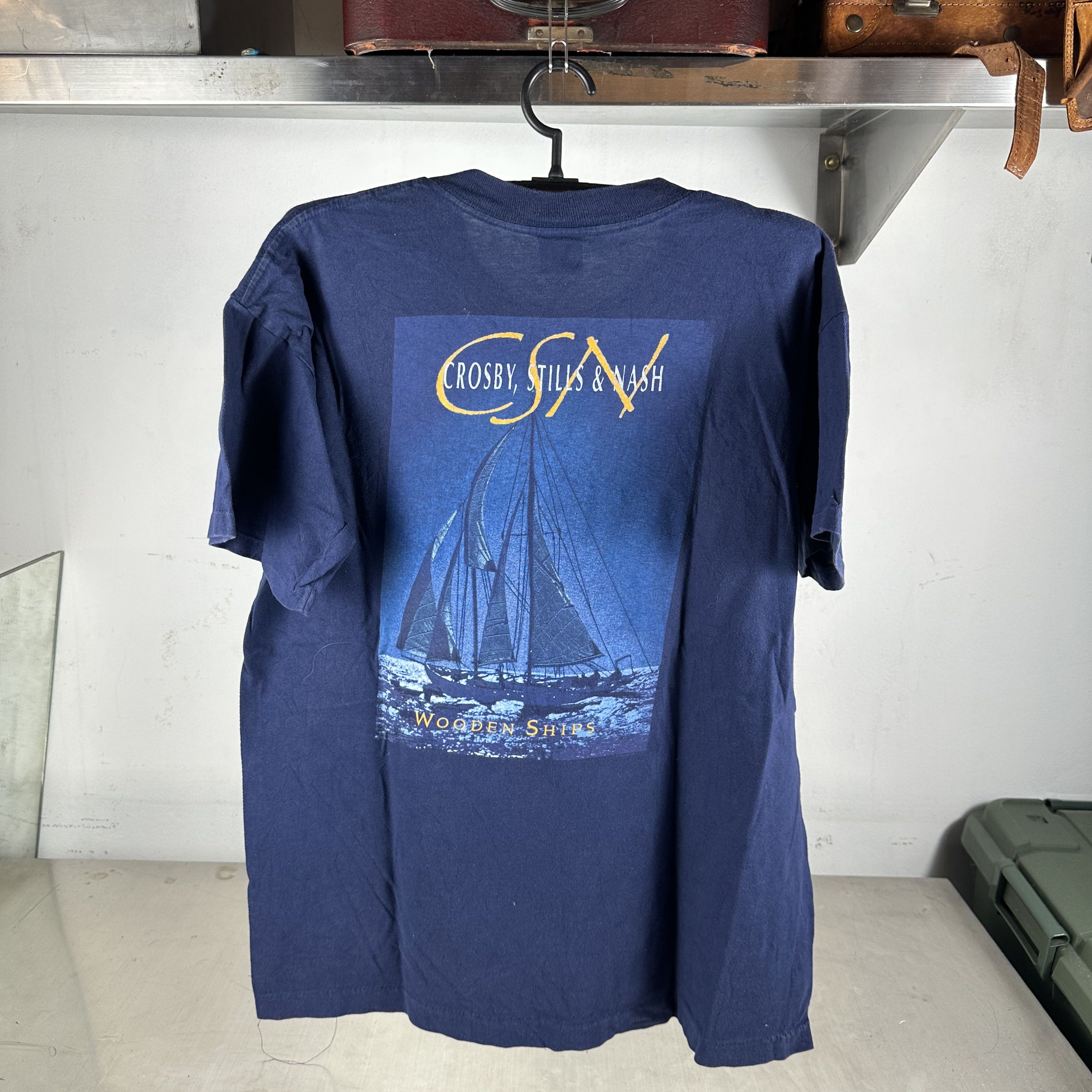Vintage Vintage 90s Crosby, Stills & Nash Wooden Ships Tour T-shirt Size US XL / EU 56 / 4 - 1 Thumbnail