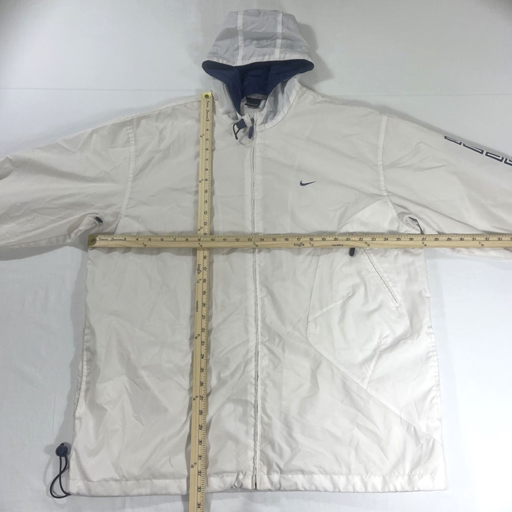 Nike VINTAGE Nike Windbreaker 6453 XL Hooded Jacket White Blue 90s 90s Mens Windbreaker Zip Full Zip Jacket Nike 6453 Size US XL / EU 56 / 4 - 3 Thumbnail