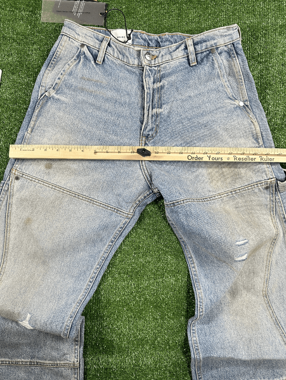 Rhude RHUDE Authentic Reza Denim Double Knee Indigo Pants Size US 31 - 7 Thumbnail