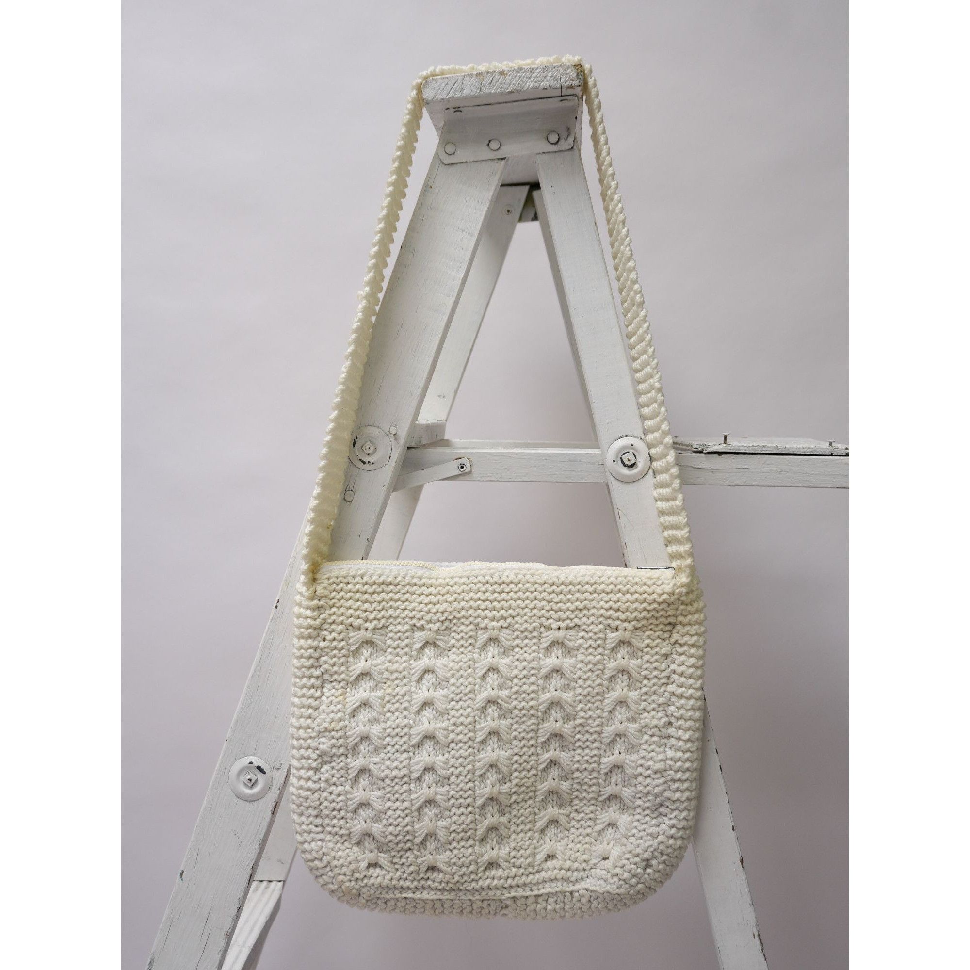 Vintage White Crochet Tote Shoulder Bag, Women's