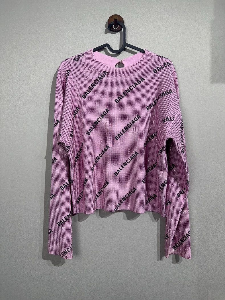 Balenciaga Balenciaga Crystal Logo Pink Knit Top - dmc Size US S / EU 44-46 / 1 - 1 Thumbnail