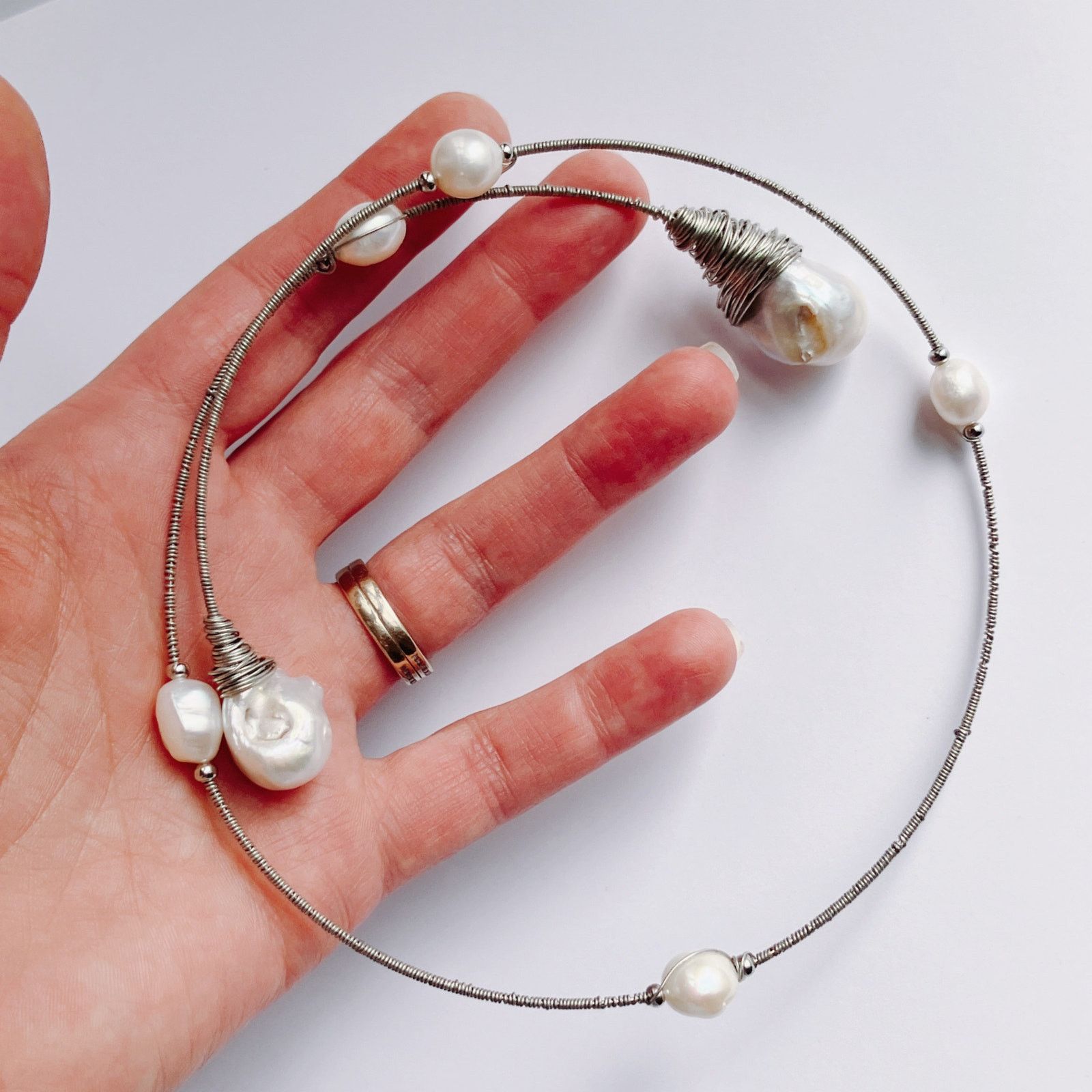 Vintage Genuine Baroque Pearl Collar Choker Necklace Wire Wrap Size ONE SIZE - 12 Thumbnail