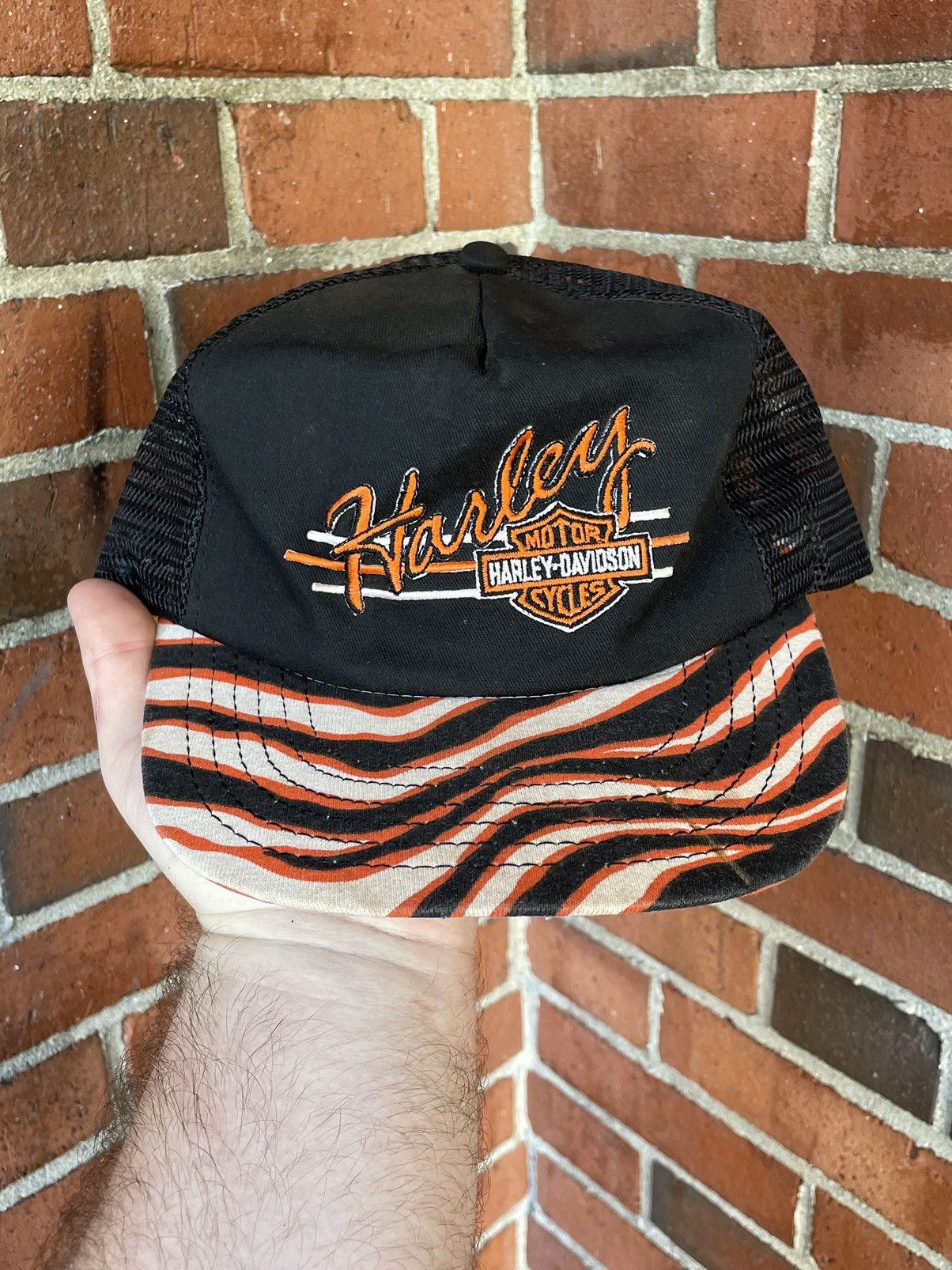 Harley Davidson Vintage 80s Harley Davidson Zubaz Print Mesh Trucker Size ONE SIZE - 1 Thumbnail