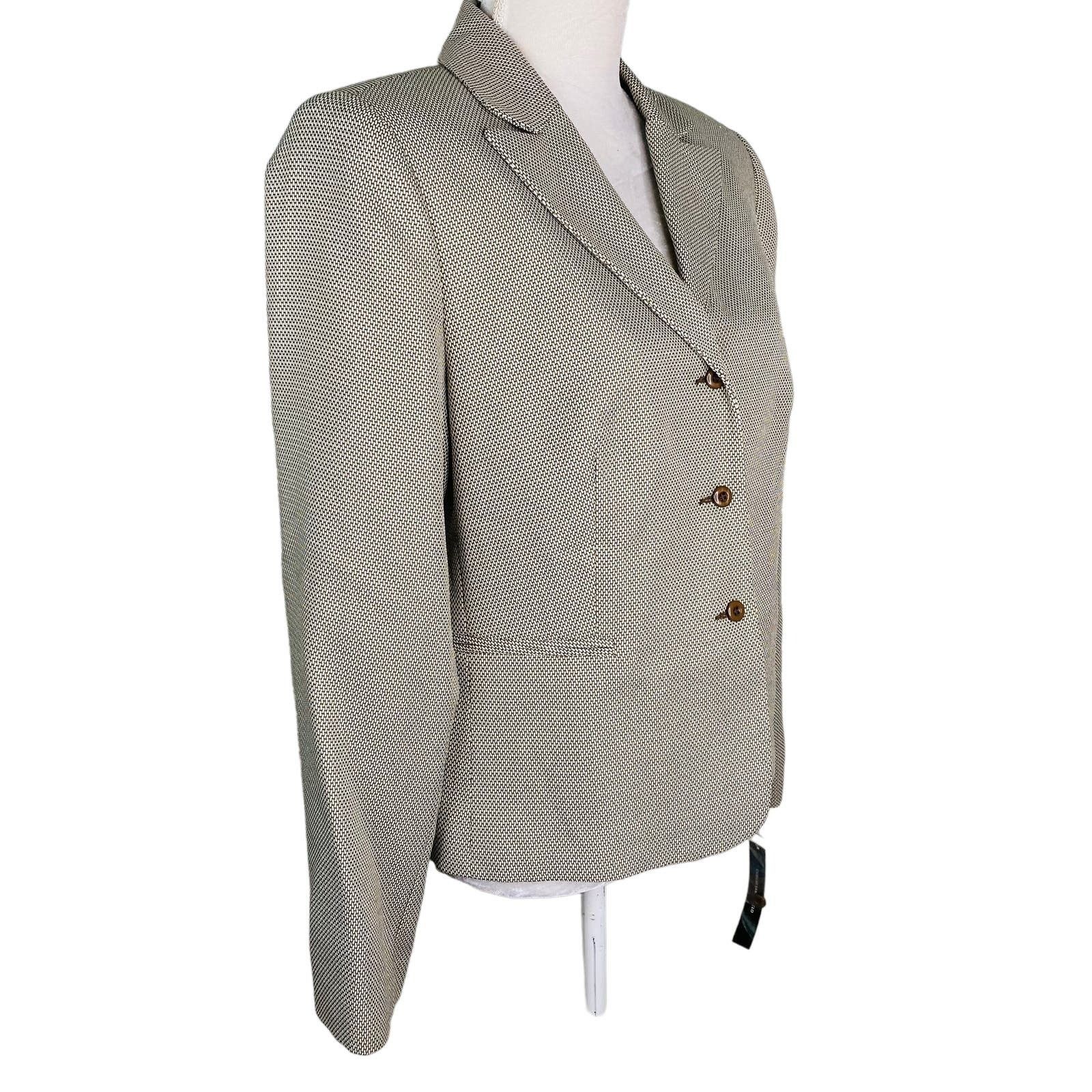 Other Vintage Giorgio Sant'Angelo Blazer 12 Taupe Ivory Weave New Size XL / US 12-14 / IT 48-50 - 3 Thumbnail