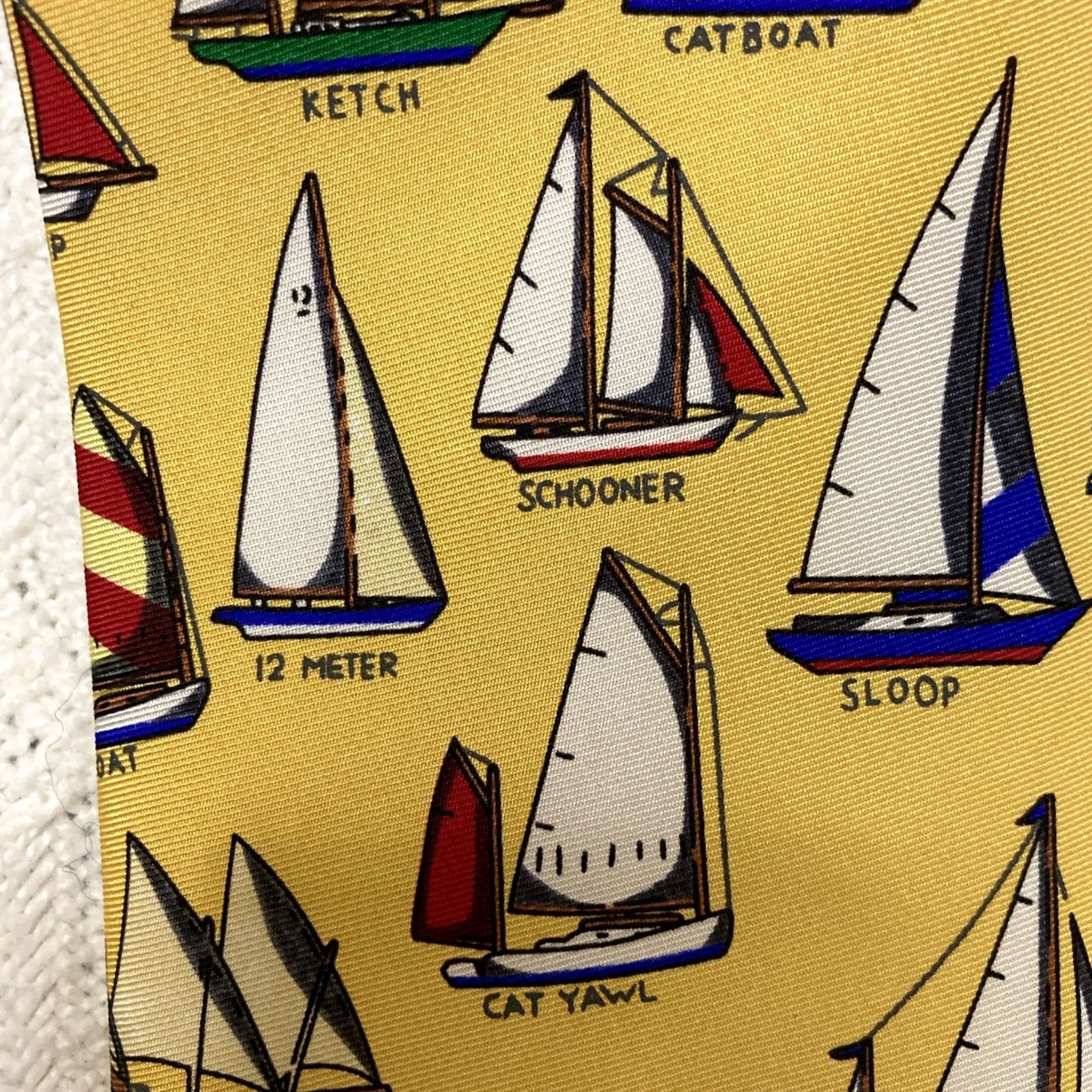 Vintage Alynn Neckwear Name That Boat Tie Eric Holch Silk Necktie Sailboats NWT Sailboats Boats Nautical Yellow 57-60" Mens Silk Tie Size ONE SIZE - 2 Thumbnail