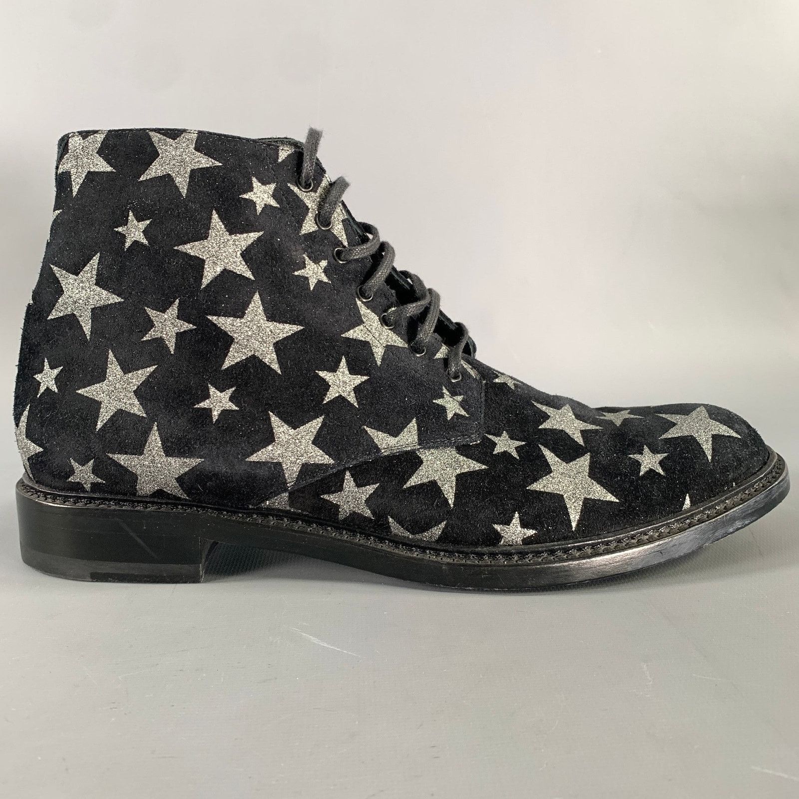 Saint Laurent Paris SAINT LAURENT 7.5 Black Silver Stars Leather Lace Up Boots Size US 7.5 / EU 40-41 - 2 Thumbnail