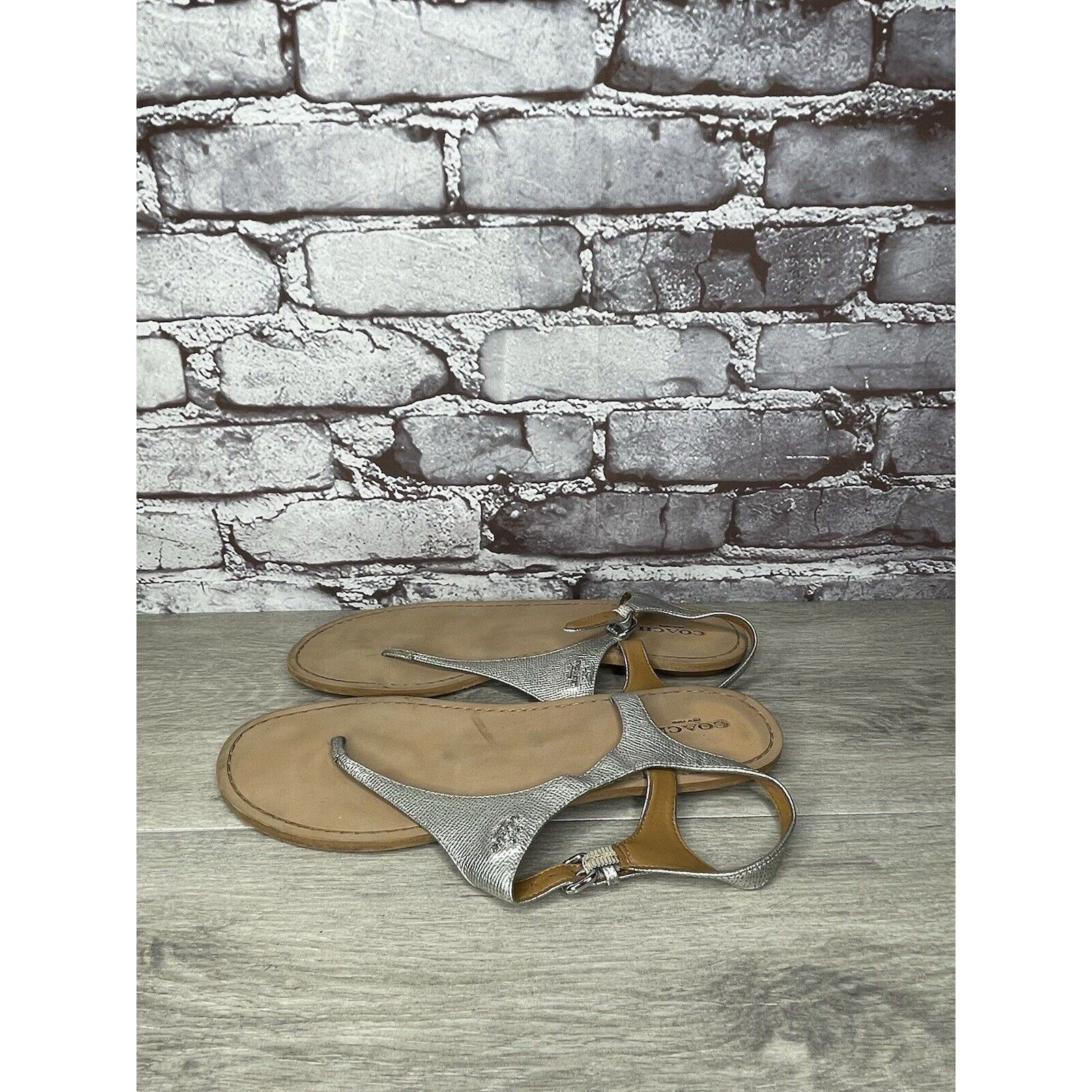 Coach Coach Cheyanne Silver Leather Thong Strap Flats Sandals Wome Size US 9.5 / IT 39.5 - 11 Thumbnail