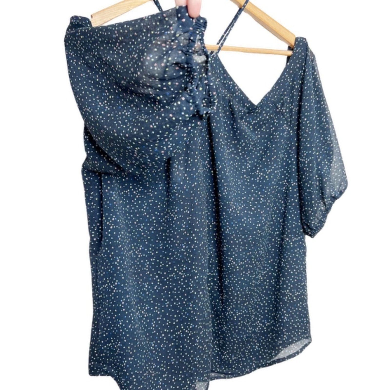 Other New with Tags Papermoon Women's Lidia Polka Dot Navy Blouse Size M / US 6-8 / IT 42-44 - 6 Thumbnail