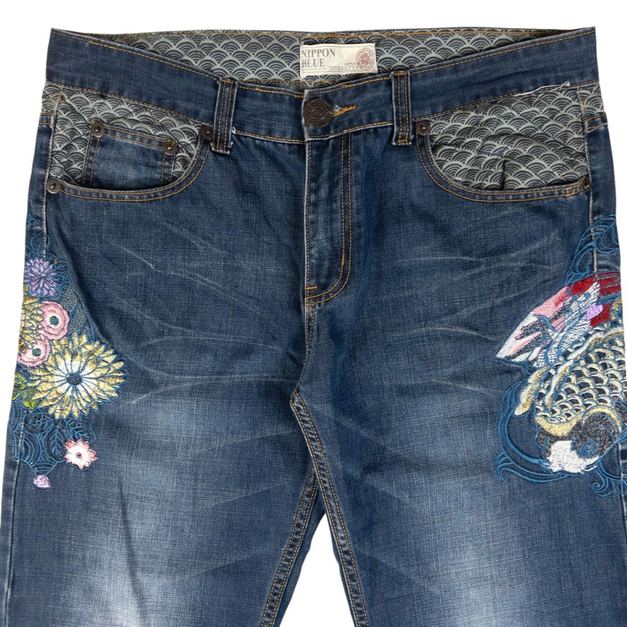 Other Vintage Nippon Blue Floral Fish Denim Jeans Size W36 Size US 36 / EU 52 - 2 Thumbnail