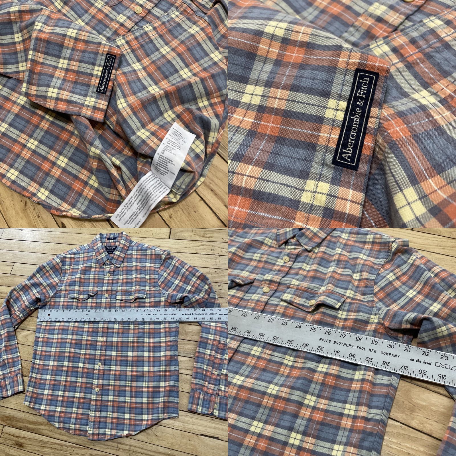 Abercrombie & Fitch VTG Abercrombie & Fitch Shirt Men L Slim Orange Blue Plaid Flannel Grunge Y2k 00s US Vintage Grunge Casual Button-Up Shirt Size US L / EU 52-54 / 3 - 8 Thumbnail